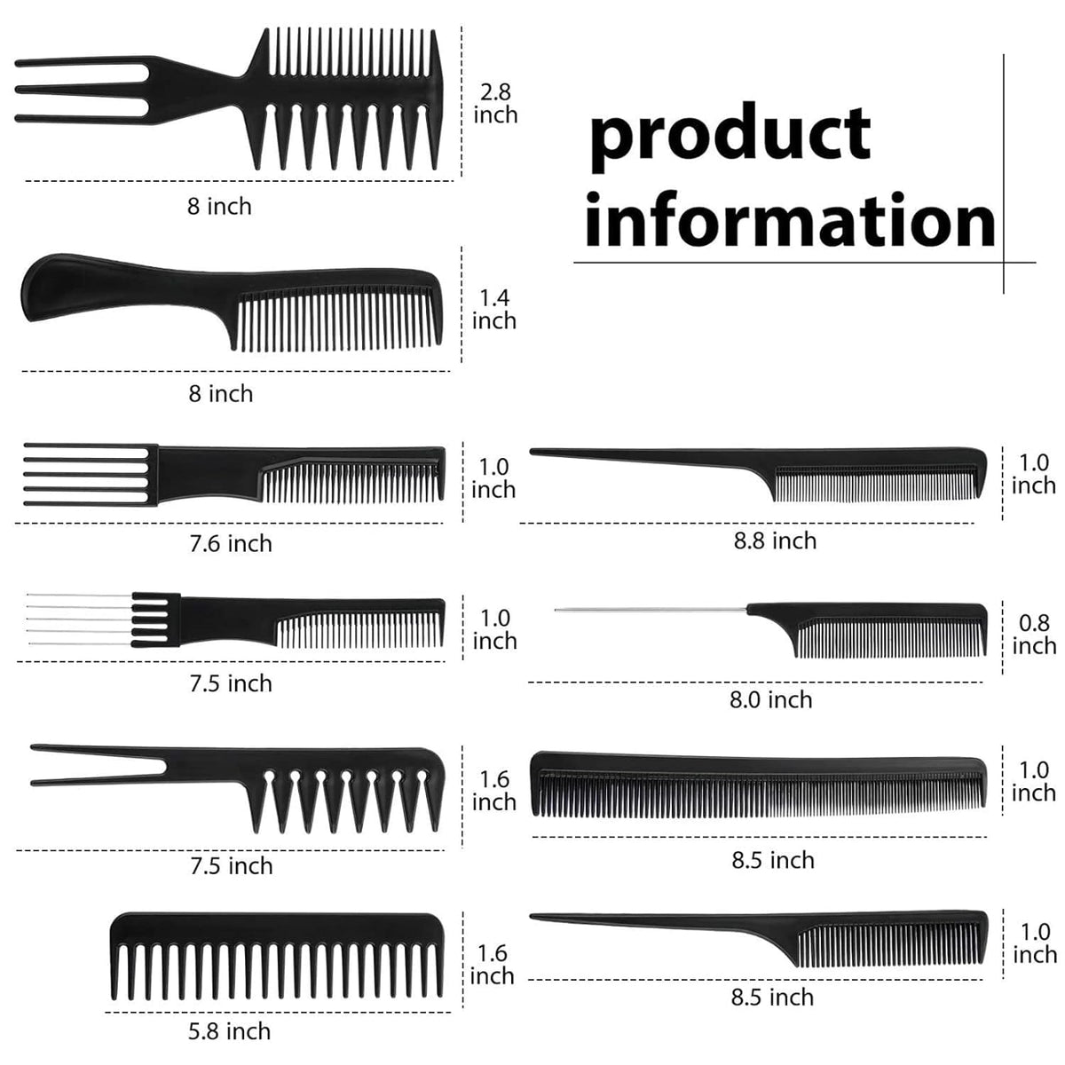 My Colors Hair Styling Comb Set,10 PCS Hair Stylists Professional Styling Comb Set Variety Pack Great for All Hair Types & Stylesfor Women Men Kids - 10 PCS OF 1 SET, BLACK - Image 4
