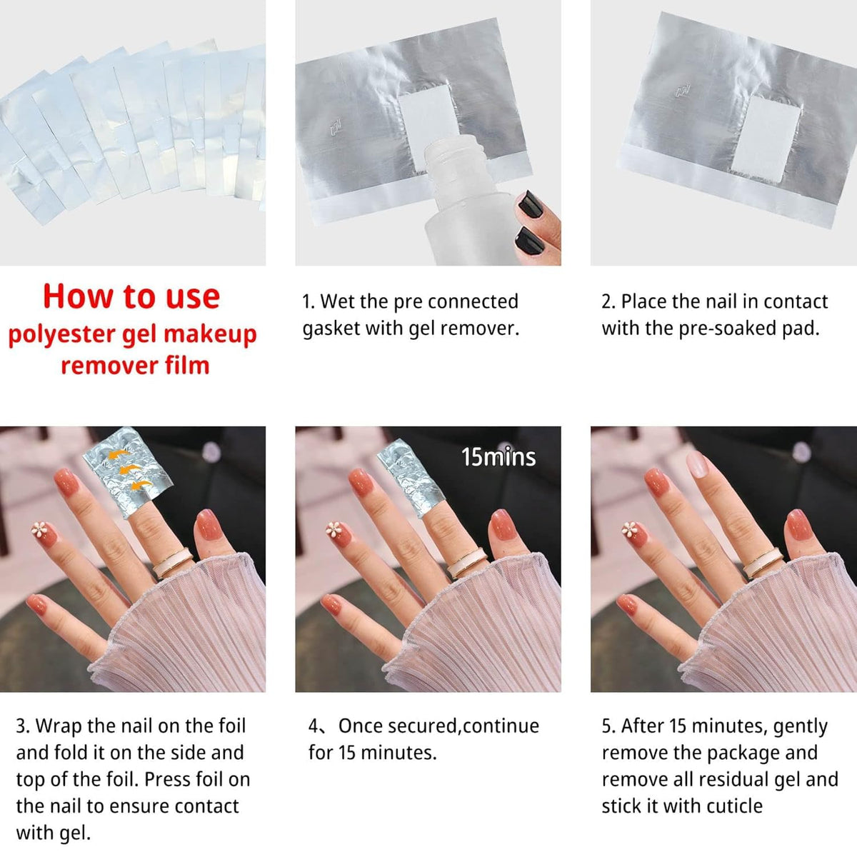 NAILWIND Nail Polish Remover Gel Sheets Acetone Free, Nail Foil Wraps Gel Polish Remover Foils Acrylic Tin Soak Off Pads with Pre-attached Lint-free for Women Girls Home and Salon Use, 200 Count - Image 9