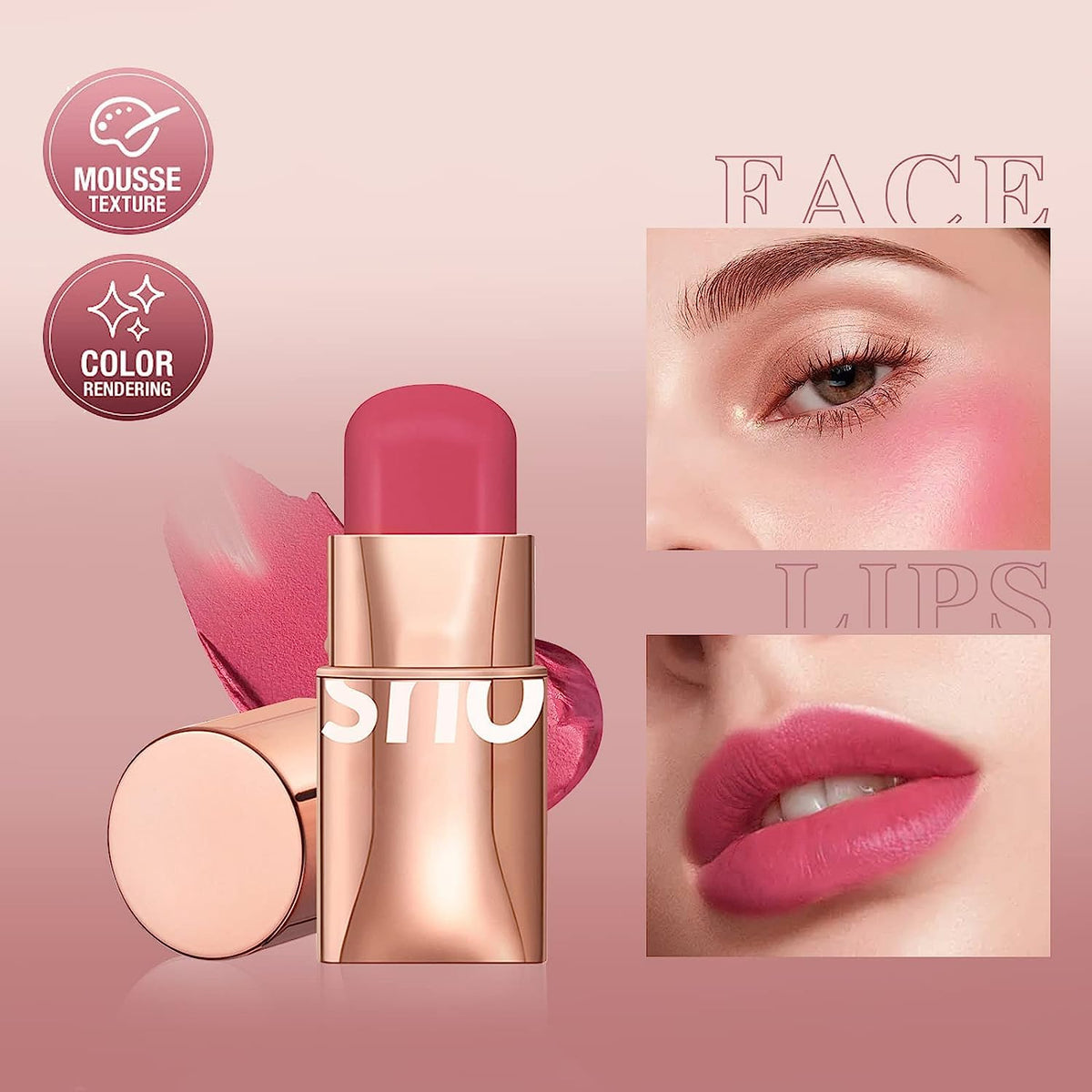 COSLUXE O TWO O Blush Stick for Cheeks Makeup,Waterproof Cream Blush Face Stick Multi-Use Lip and Cheek Tint, Lightweight Easy to Blend Natural Cream Blusher 03 - Coral Red - Shy - Image 9