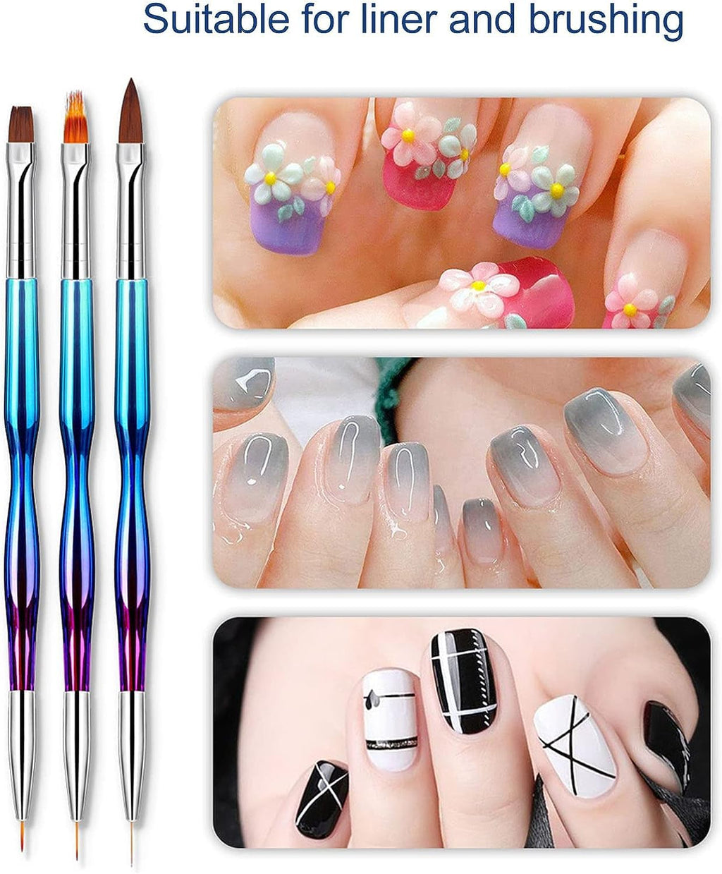 NAILWIND 3pcs Nail Liner Brush, Double Ended Nail Art Brushes, Nail Art Brush Set, Nail Art Painting Drawing Brush, Gel Nail Brush Set, Nail Art Painting for Nail Accessories, Nail Design - Image 4
