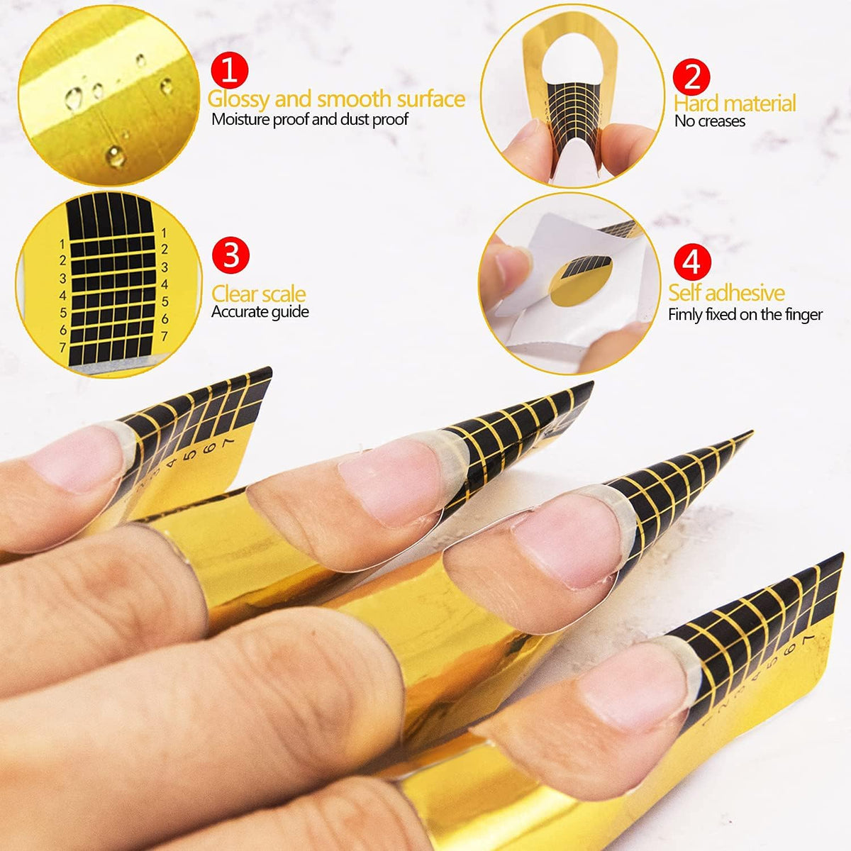 NAILWIND Nail Forms for Acrylic Nails,Polygel Nail Forms,Nail Extension Tips Guide Paper Sticker for Nail Art Gel For Acrylic, UV Gel, Salon (Rectangle - Gold, 500 PCS) - Image 2