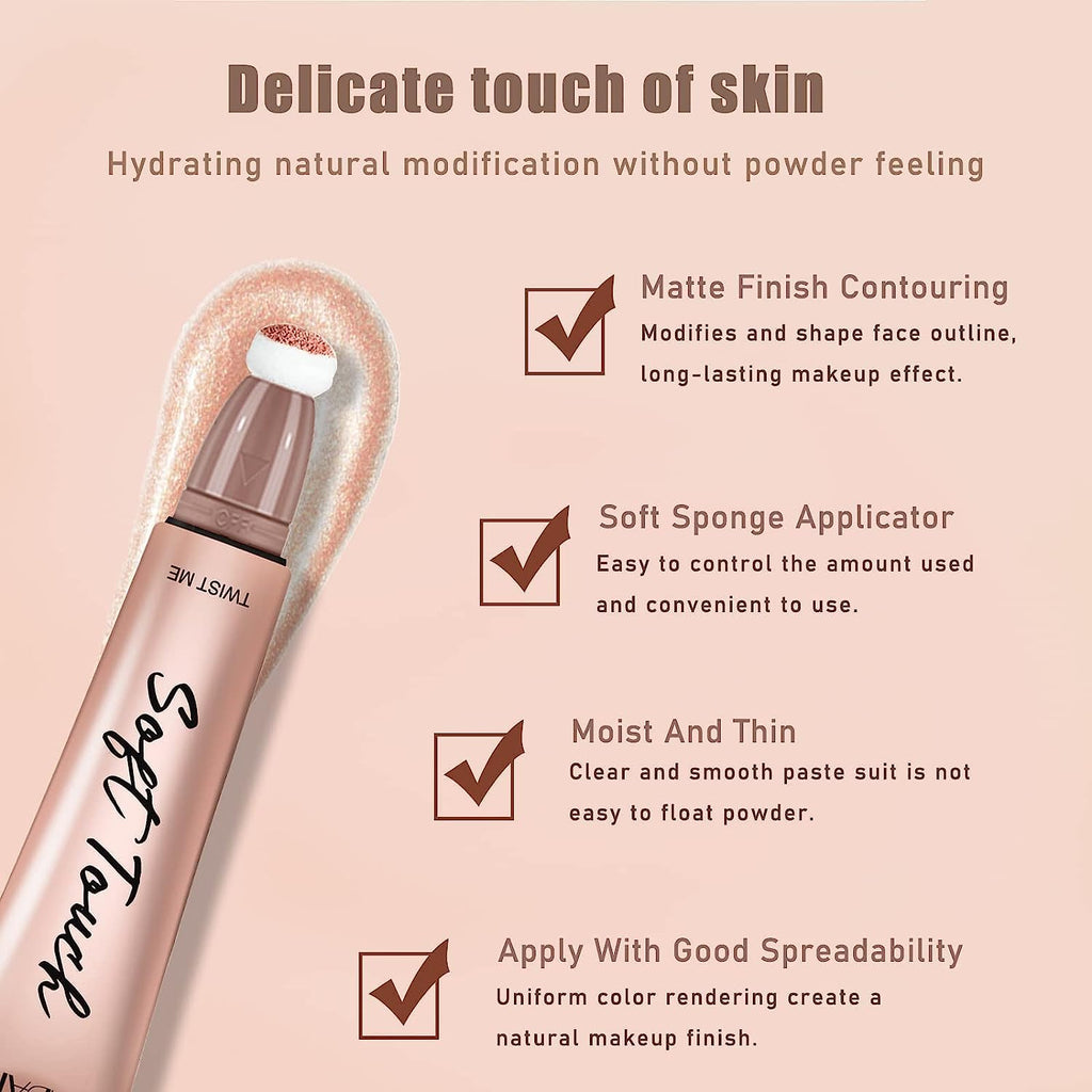 My Colors Liquid Highlighter Stick with Cushion Applicator, Soft Touch Long Lasting Natural Matte Finish, Silky Cream Face Highlighter and Contour Bronzer Stick (H2) - Image 2