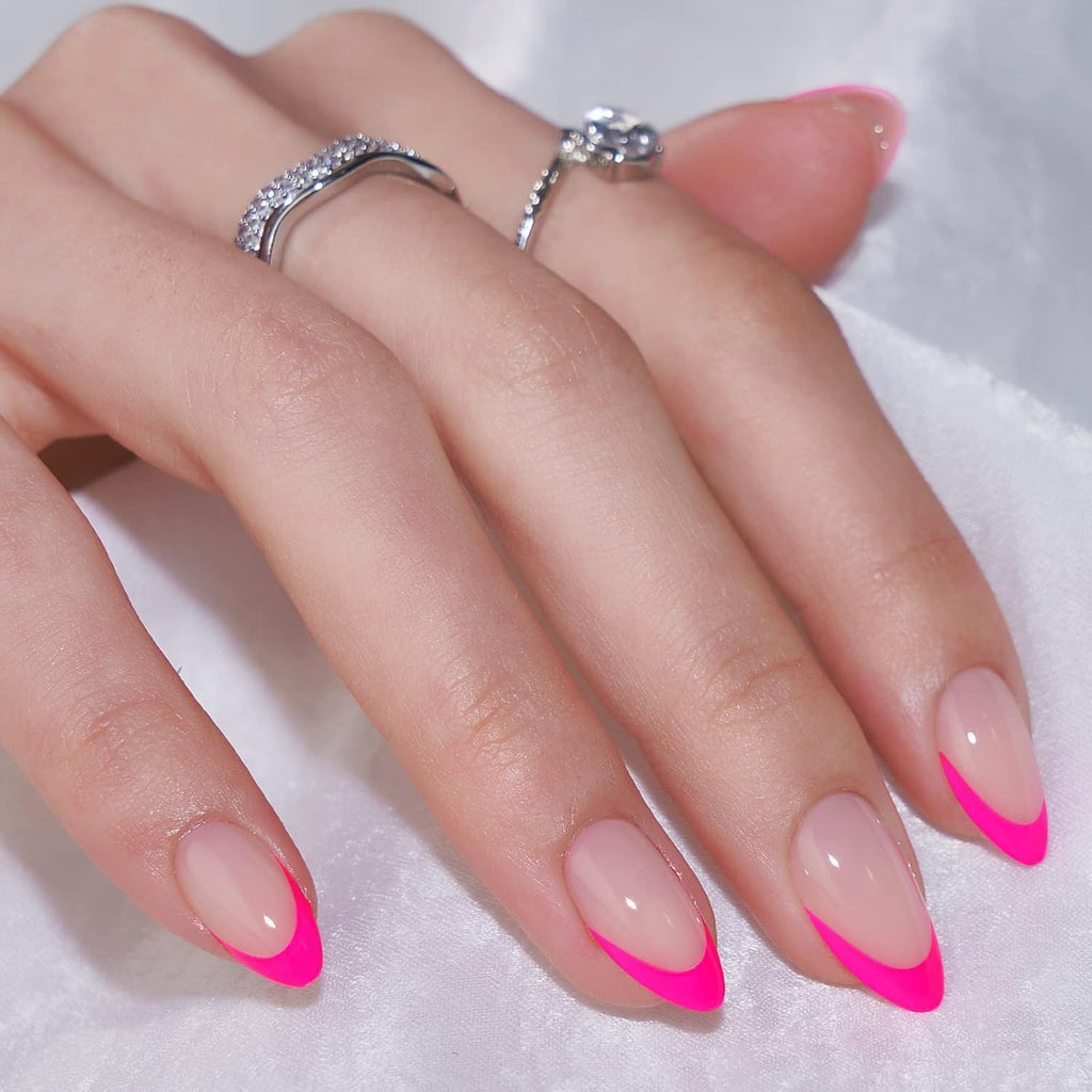 NAILWIND French Tip Press On Nails Almond - Chrome Hot Pink Press On Nail Short, Stick On Nails for Women, Glue On Nail with in 16 Sizes - 30 Soft Gel Fake nail on Kit, for Women Girls (01 - Pink - Berry French, Short) - Image 7