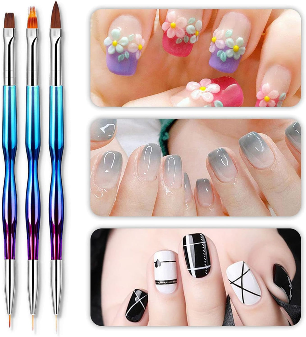 NAILWIND 3pcs Nail Liner Brush, Double Ended Nail Art Brushes, Nail Art Brush Set, Nail Art Painting Drawing Brush, Gel Nail Brush Set, Nail Art Painting for Nail Accessories, Nail Design - Image 5