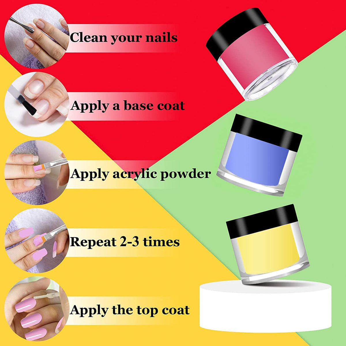 NAILWIND 12 Colors Acrylic Nail Powder Set, Colored Acrylic Powder for Nails DIY Art Design 3D Manicure Extension Gifts for Women and Girls Multicolors - Image 5