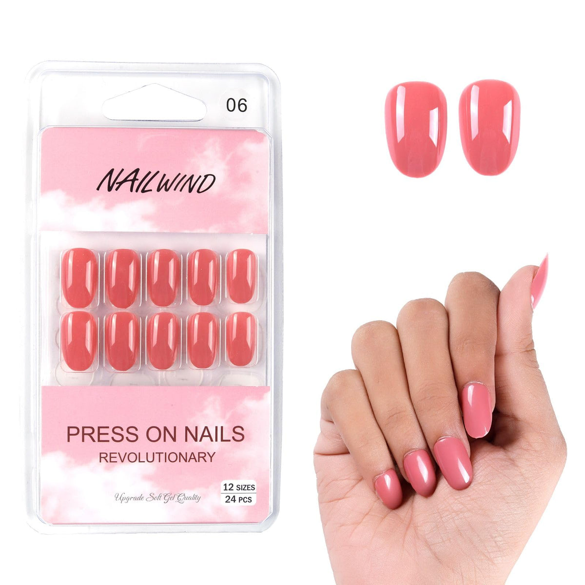 NAILWIND 24 Natural French Short False Nails Acrylic Full Cover Nails,Natural Fake Nails Delicate & Comfortable for Women and Girls (N06, 24 Count -Pack of 1)