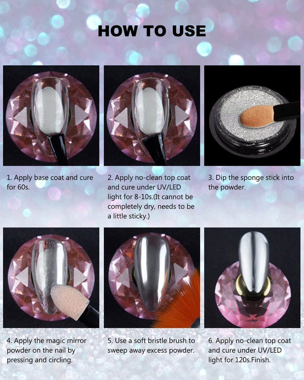 NAILWIND Colors Chrome Nail Powder Set, Reflective Glitter Metallic Mirror Effect for Nails Art Design 3D Holographic Silver Rose Gold Pigment (2- PCS, Gold - Silver) - Image 4