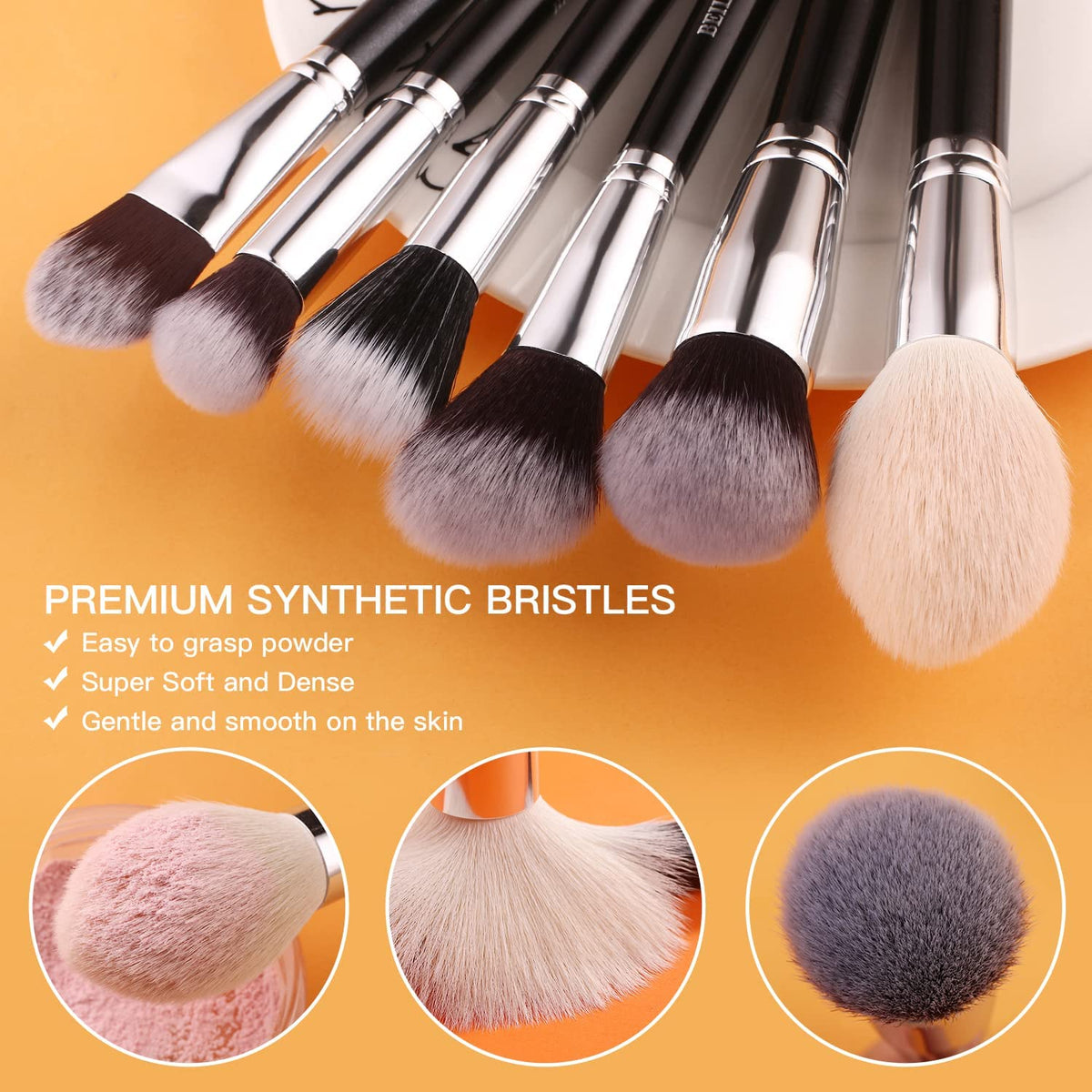 PNF PROFESSIONAL Makeup Brush Set 20 Pcs, Natural Goat Hair, Premium Synthetic Foundation, Powder, Concealers, Eyeshadow, Blush Makeup Brushes, Make up Brushes Kit - Image 7