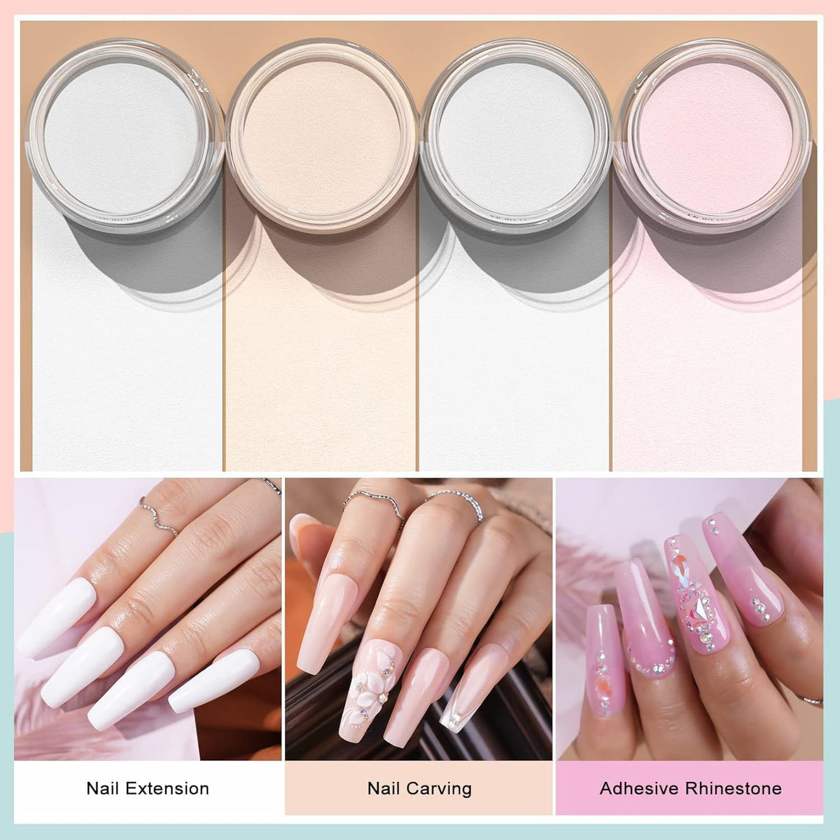 NAILWIND Acrylic Nail Kit - Acrylic Powder Set - 3 Colors 28g White Clear Pink Nail Powder Professional Polymer Colored Nail Powder for Acrylic Nail Extension Carving - Image 5