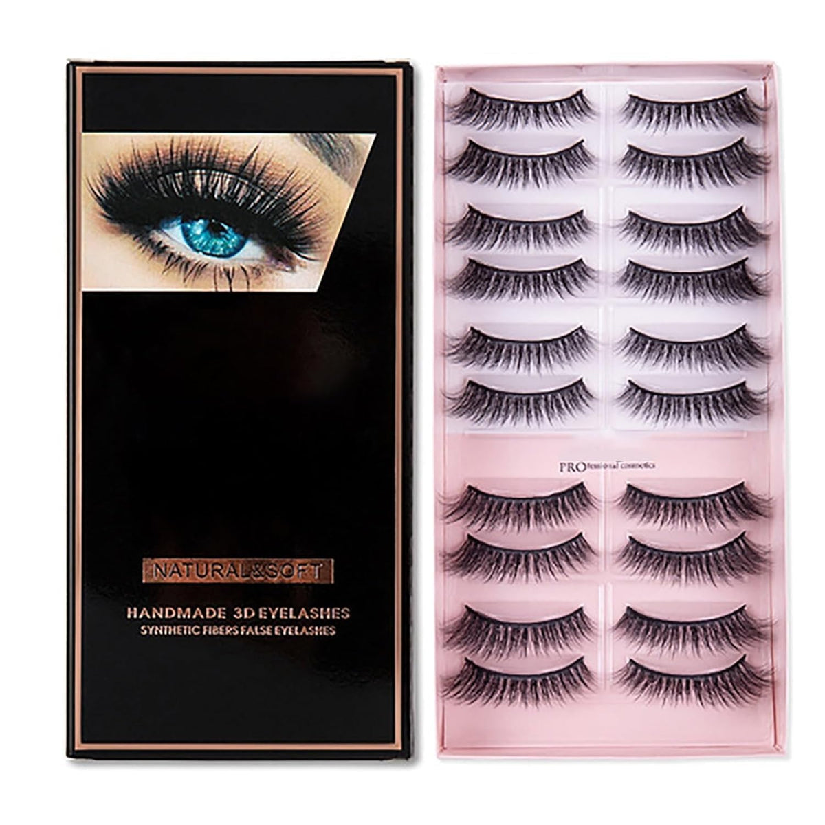 COSLUXE IMAGIC PROfessional Synthetic Fibers False Eyelashes, Natural & soft 100% Handmade 3D Eyelashes Pack 10 Pairs of 1 box (L12)