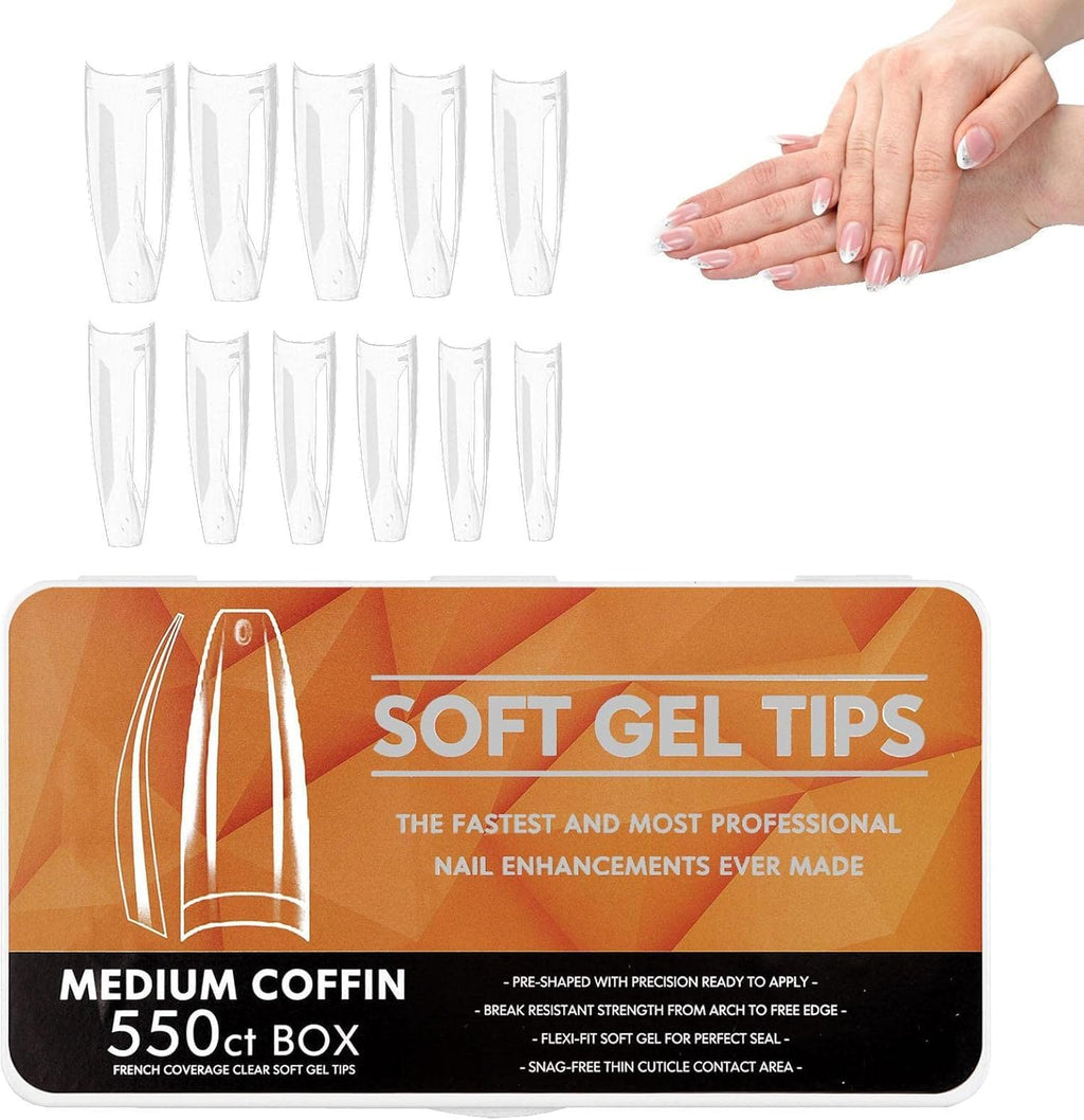 NAILWIND Soft Gel Nail Tips, Medium Coffin Press On Nails, 11 Sizes Full Cover Acrylic False Nail Tips, for Beginner and Professional Home Salon Diy for Nail Salons DIY Med coffin french, 550 pcs - Image 2