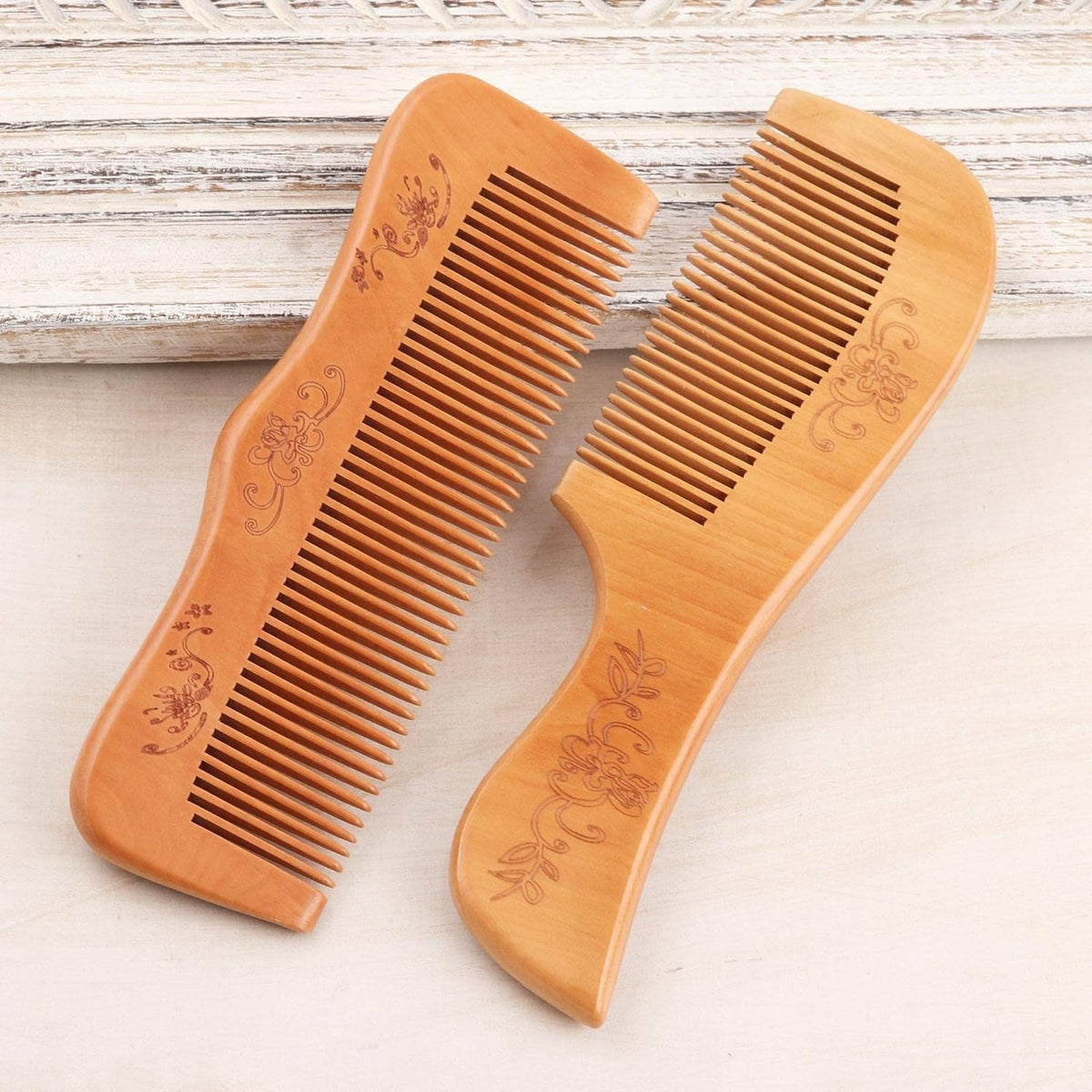 COSLUXE Wooden hair comb for women Wooden Comb Hair Comb, Natural Anti Static Massage Comb with Fine and Wide Tooth for Men Women 1-Handle Comb, 2 Pcs - Image 7
