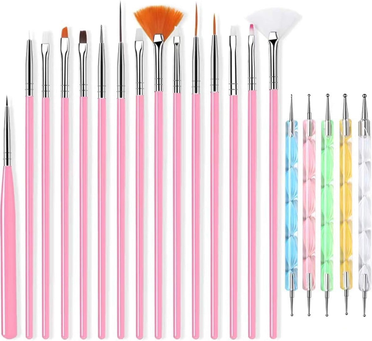 MY COLOR 20 pcs Nail Art Brushes, Nail Art Design Painting and Drawing UV Polish Brush Tool Kit, 15 pcs Nail Art Brushes Kit with 5 pcs Nail Dotting Pens, Multicolored - Image 6