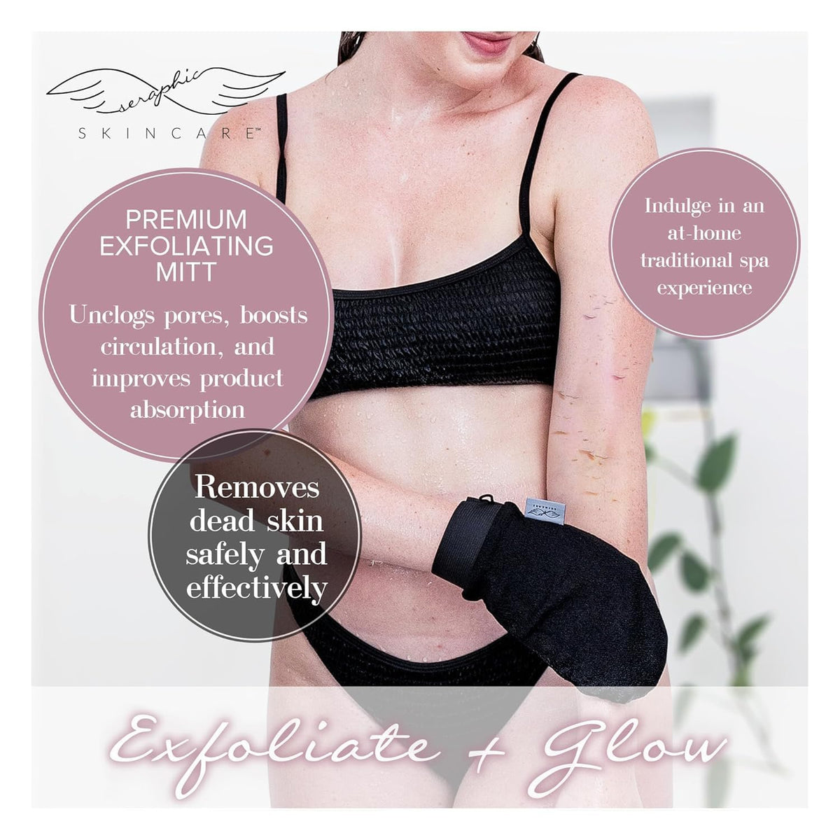 COSLUXE Exfoliating bath Glove For Dead Skin Body | Scrub Glove For Dead Skin Black| Gentle on the Skin | Improves Circulation Stimulates | Easy to Use | for Men and Women (2, Multicolour) - Image 4