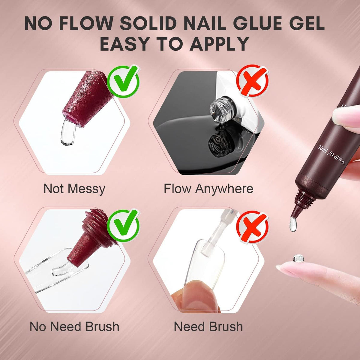 MY COLORS Gel Nail Glue, Solid Nail Gel for Soft Gel Nails Tips 20 ML Nail Lamp Needed Multifunctional Nails Tools Strong Adhesive Rhinestone Glue Gel's - Image 4