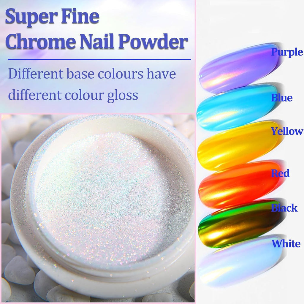 NAILWIND 3 Colors Chrome Nail Powder 6 Pcs, Mermaid Powder - Silver Rose Gold nail Chrome powders Mirror Effect - Iridescent Nail Pigment powder - Nail Art for Gel Nails - Image 2