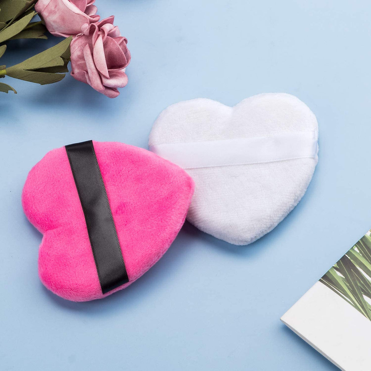 COSLUXE Makeup Blendiful Puffs, 2 Pcs Large Face Powder Puffs Cotton Velour Tear Drop Shape and Love Shape Puff,Makeup Tool Beauty Sponges Blender Peach Heart - Image 2