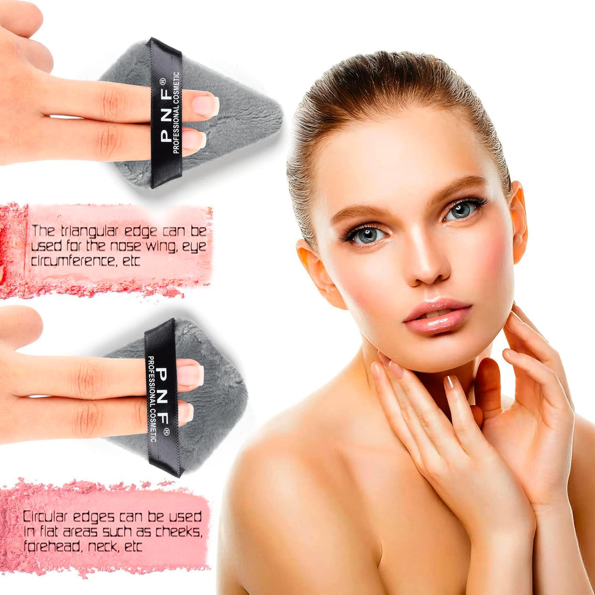 PNF PROFESSIONAL Long Triangle Shape Makeup Sponge Puff, Total Coverage Blending Sponge, Latex-Free Foundation Sponge Puff Wet and Dry Dual Use,for All Types of Skin (Multicolored, 2 Pcs) - Image 3
