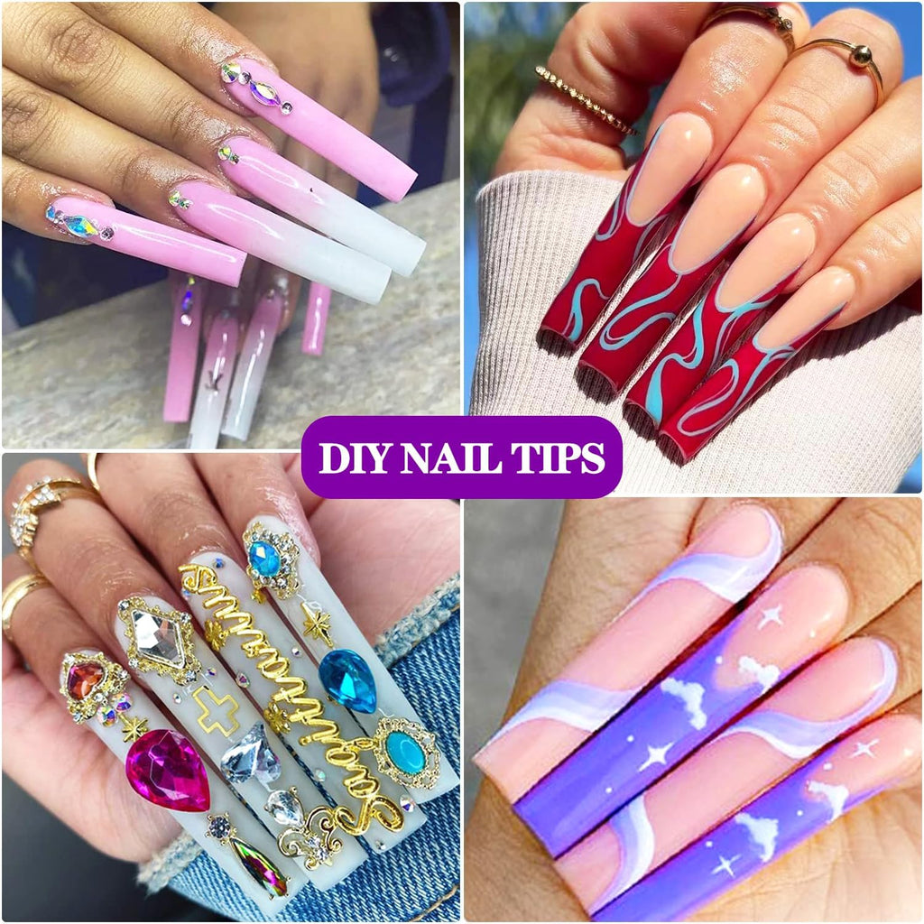 NAILWIND 3XL Square Nail Tips, 240PCS Clear Full Cover Artificial False Nails Tips, Extra Long Square No 3 C Curve Acrylic Nail Tips, XXXL Tapered Squares Fake Nails for Salons Home DIY Nail Art 12 Sizes - Image 8
