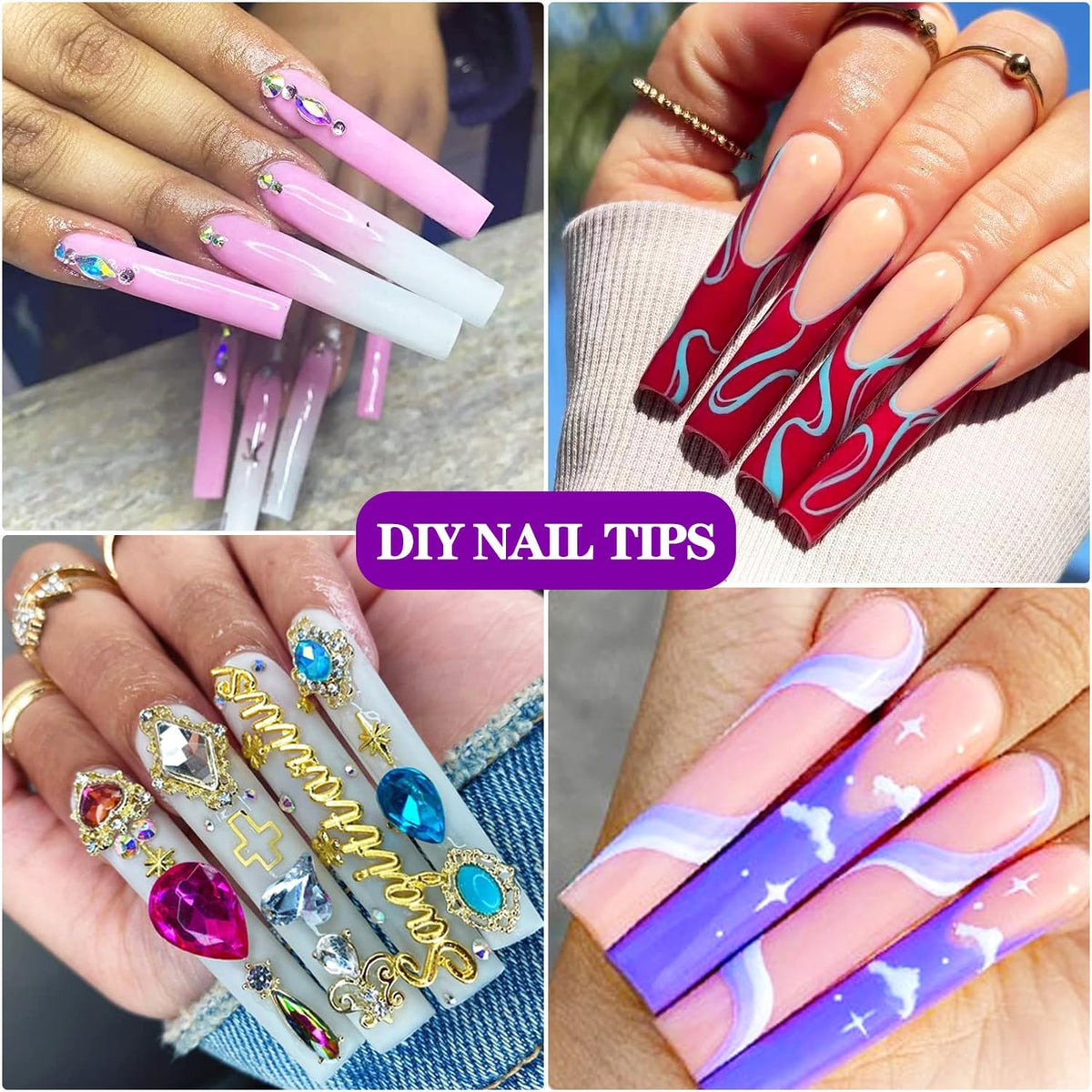 NAILWIND 3XL Square Nail Tips, 240PCS Clear Full Cover Artificial False Nails Tips, Extra Long Square No 3 C Curve Acrylic Nail Tips, XXXL Tapered Squares Fake Nails for Salons Home DIY Nail Art 12 Sizes - Image 8