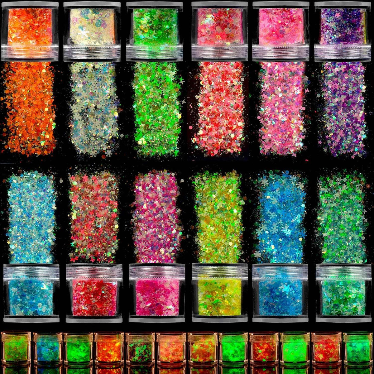 NAILWIND 24 Colors Nail Art Pigment Glitter for Nails, Sequins & Fine Glitter Powder Mix, Holographic Flakes, Cosmetic for Eyeshadow Makeup Rave Festival Parties Face Painting Nail Art - Image 4