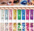 HUDAMOJI 6 Color Body Glitter Gel Mermaid Face Chunky Glitter Sequins for Eye Lip Hair Nail Sparkling Holographic Shimmer Laser Glitters Makeup for Singer Concerts Music Festival Party