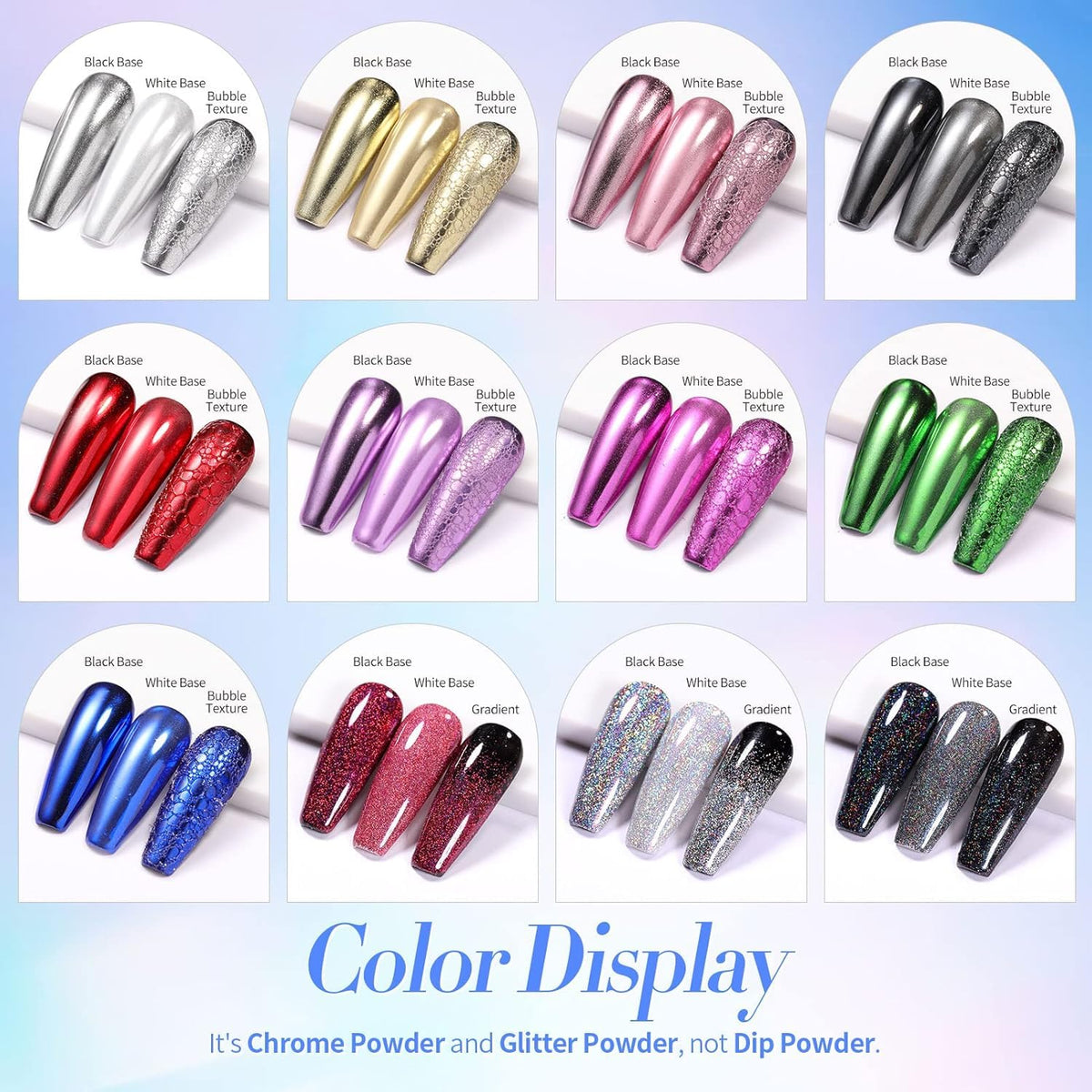 NAILWIND Colors Chrome Nail Powder Set, Gold, Silver,Red,Pink Reflective Glitter Metallic Mirror Effect for Nails Art Design 3D Holographic Silver Rose Gold Pigment 4 - Pcs set, - Image 2