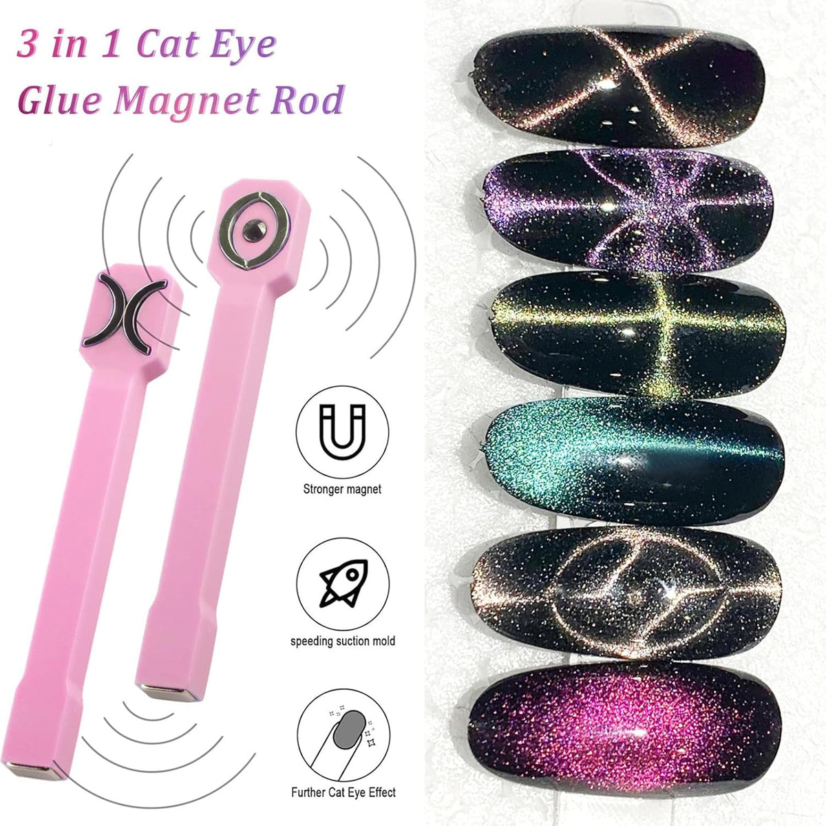 NAILWIND 3-in-1 Cat Eye Magnet for Nails, Multi-Function Nail Magnet Stick, Upgraded Cateye Magnet Tool for 3D Magnetic Cat Eye Gel Polish Nail Art, Salon & Home Use - Image 3