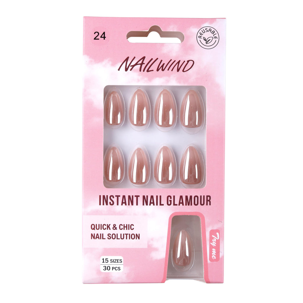 NAILWIND Almond Press On Nails Medium, Nude chrome, Short Soft Gel Mirror Designs Glossy Ombre Nails with Nail Glue, Semi-Transparent Reusable Glue On in 15 Sizes - 30PCS Stick On Nail Kit, Acrylic Nail for Women 24 - Image 5