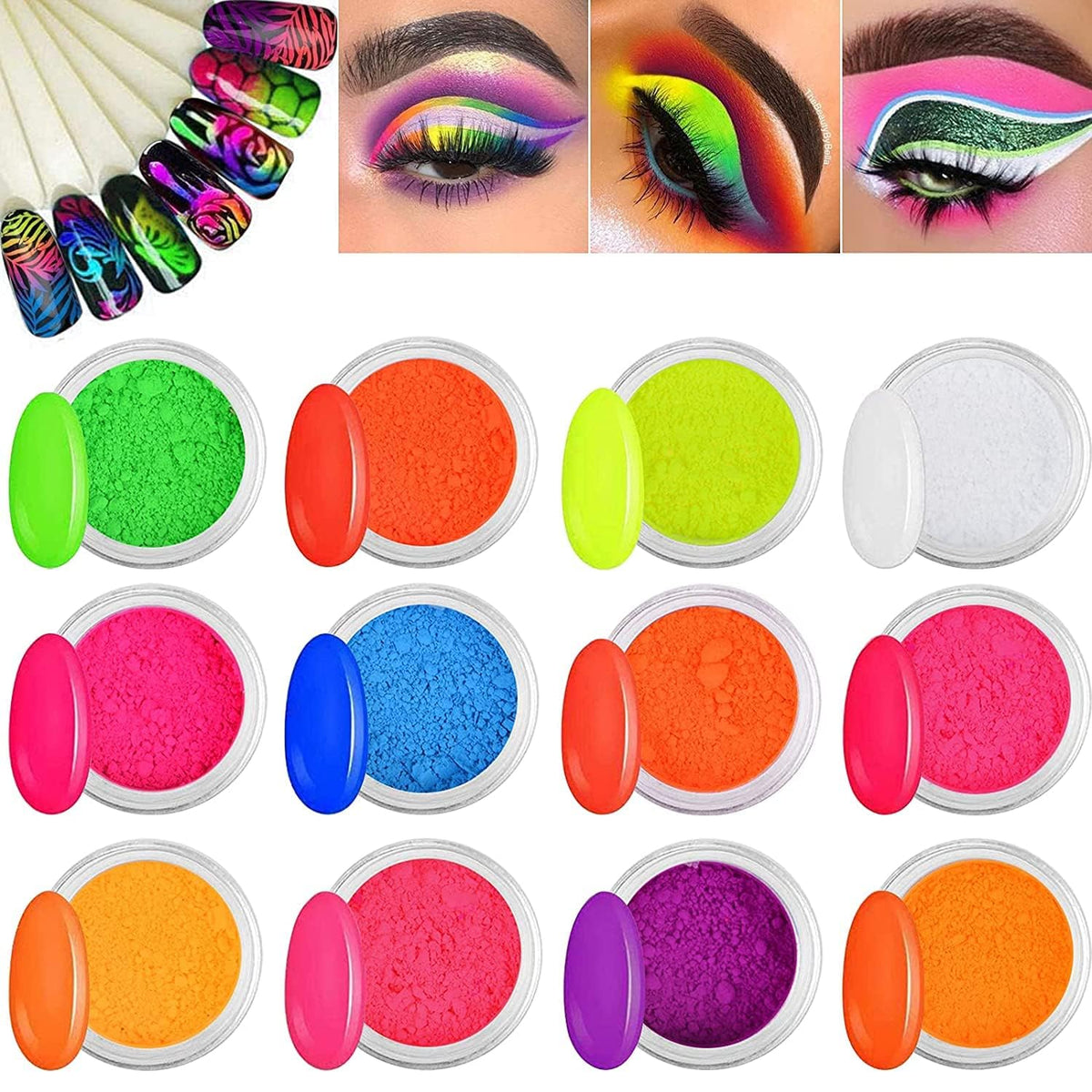 My Color 12 Colors Pigment Nail Powder Fluorescent Powder, Color Nail Pigments Dust Nail Glitter, Neon Pigment Eyeshadow Powder for Face Body Makeup Nail Art Decoration - Image 2