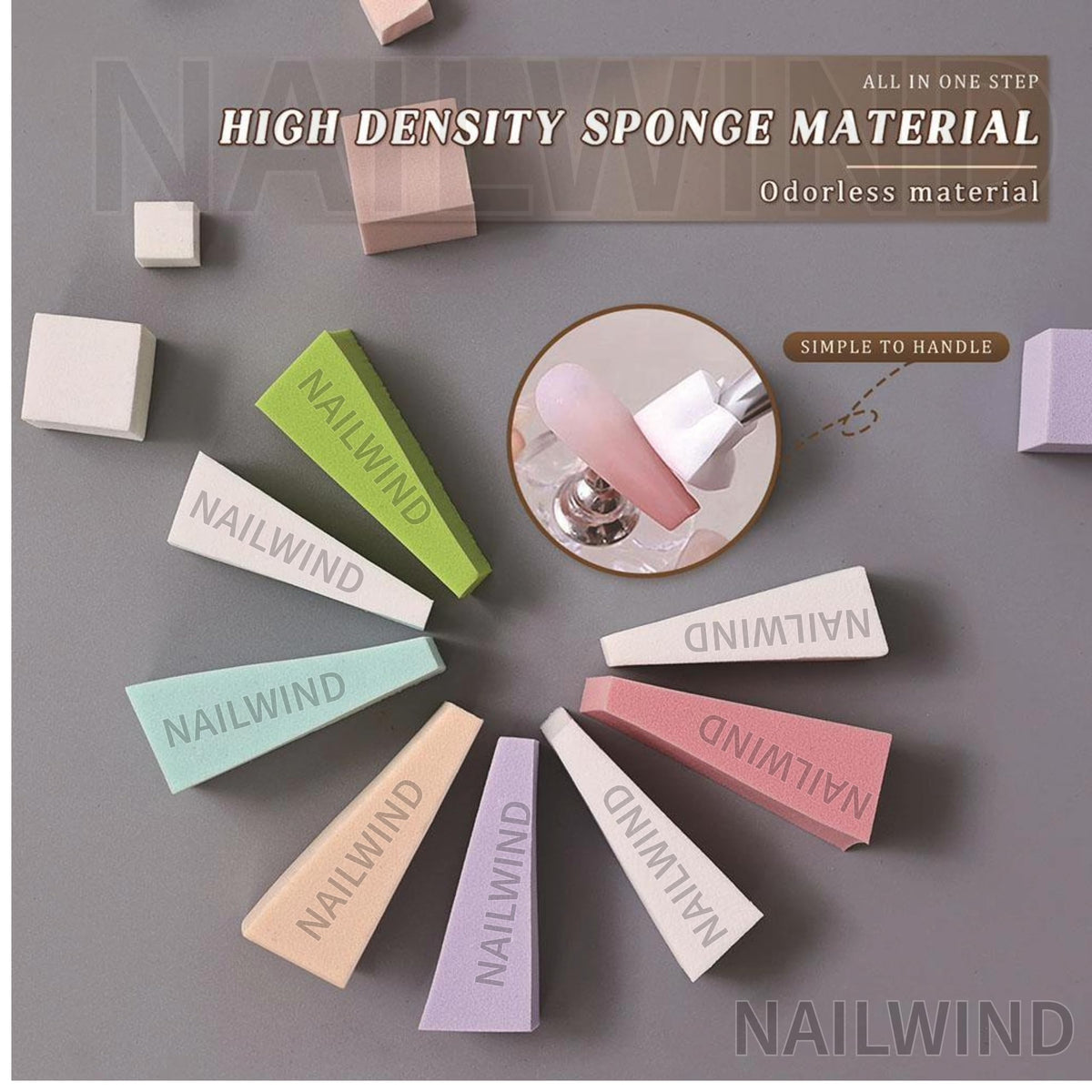 NAILWIND 4 Size 100 Pcs Nail Art Sponge Set with Grip Clip, Mixed Shape Polishing Sponges with Storage Box for Nail Blending, Shaping, Smoothing & Polishing - Image 3