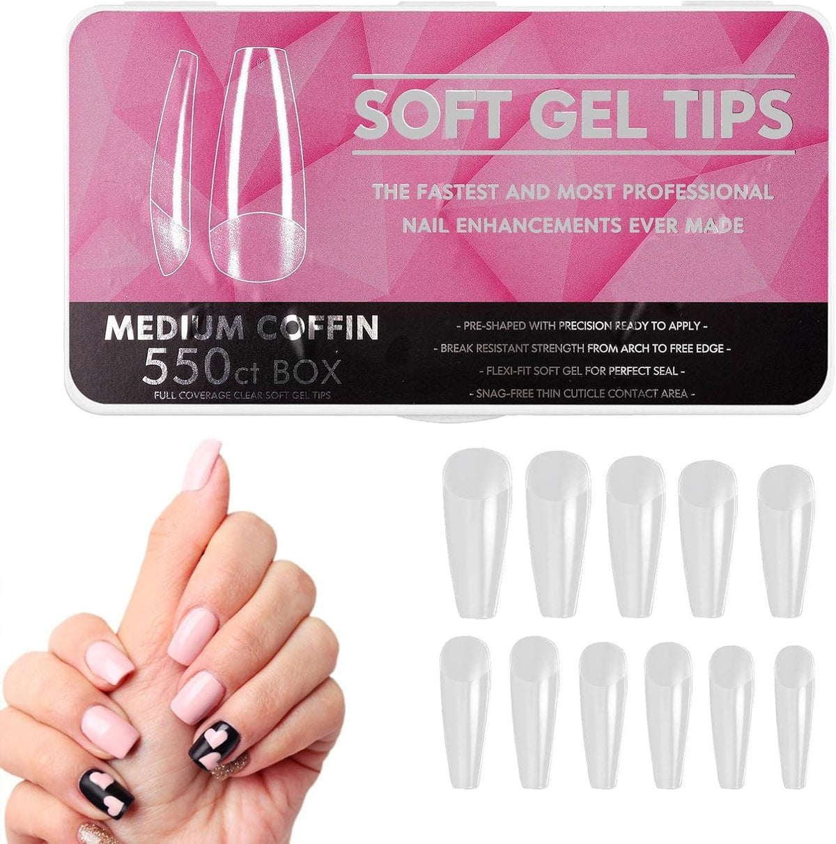 NAILWIND Nail Tips,soft Gel Full Cover Nails, Clear Acrylic Nail Tips Artificial False Nails with Box Fake Nail Extension for Nails Salons DIY (M - Coffin full, 550 pcs) - Image 6