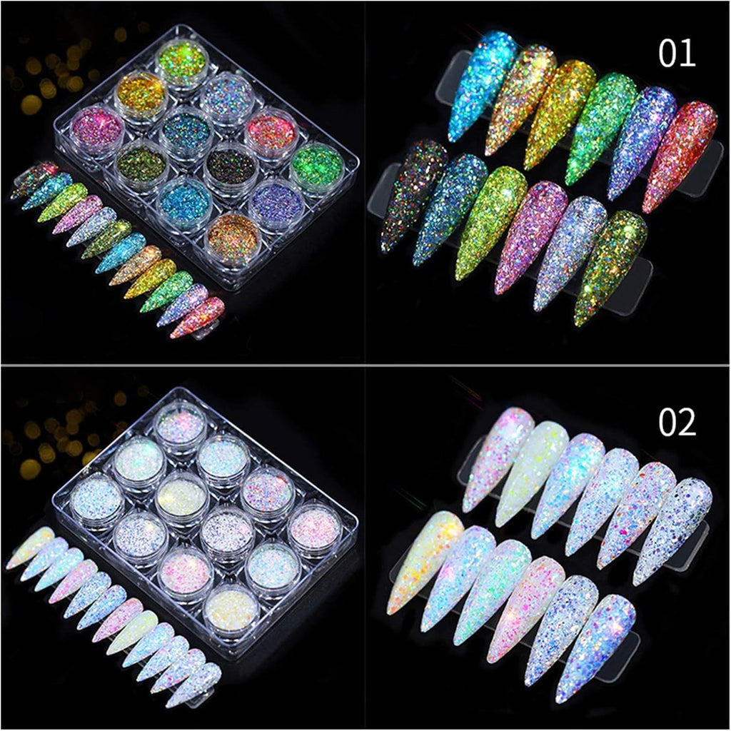 NAILWIND Nail Art Pigment Powder & Nail Powder, Nail Pigments Dust Nail Glitter, Neon Pigment Eyeshadow Powder for Face Body Makeup,Nail Art Decoration 12 - PCS, Hanzel Crystal Sequins - Image 8