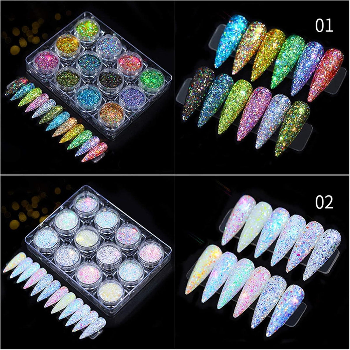 NAILWIND Nail Art Pigment Powder & Nail Powder, Nail Pigments Dust Nail Glitter, Neon Pigment Eyeshadow Powder for Face Body Makeup,Nail Art Decoration 12 - PCS, Hanzel Crystal Sequins - Image 8