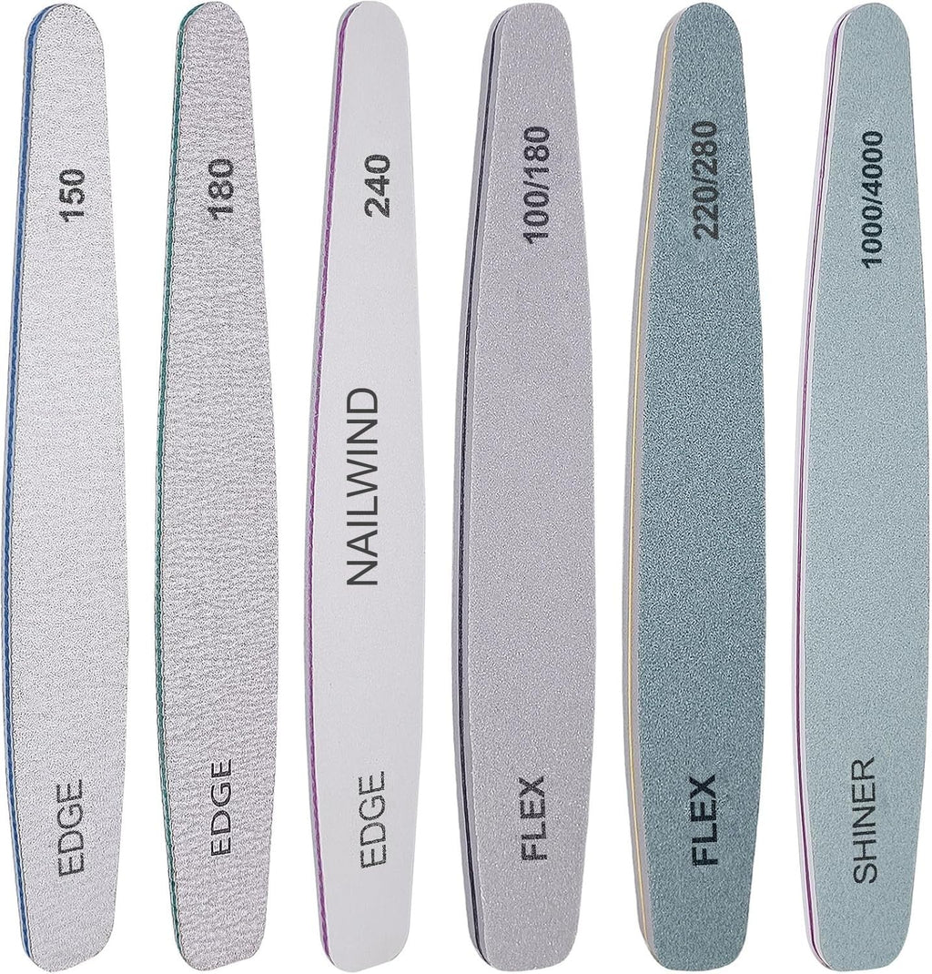 NAILWIND 6pcs Nail Files Set for Manicure | Professional Nail File Kit for Acrylic and Natural Nails | Emery Boards for Nails, Nails Buffer and Shine Kit Nail Filer | Emery Boards for Acrylic & Natural Nail 100/ 150/ 180/ 220/ 240/ 280/ 1000/4000 Grid - Image 2