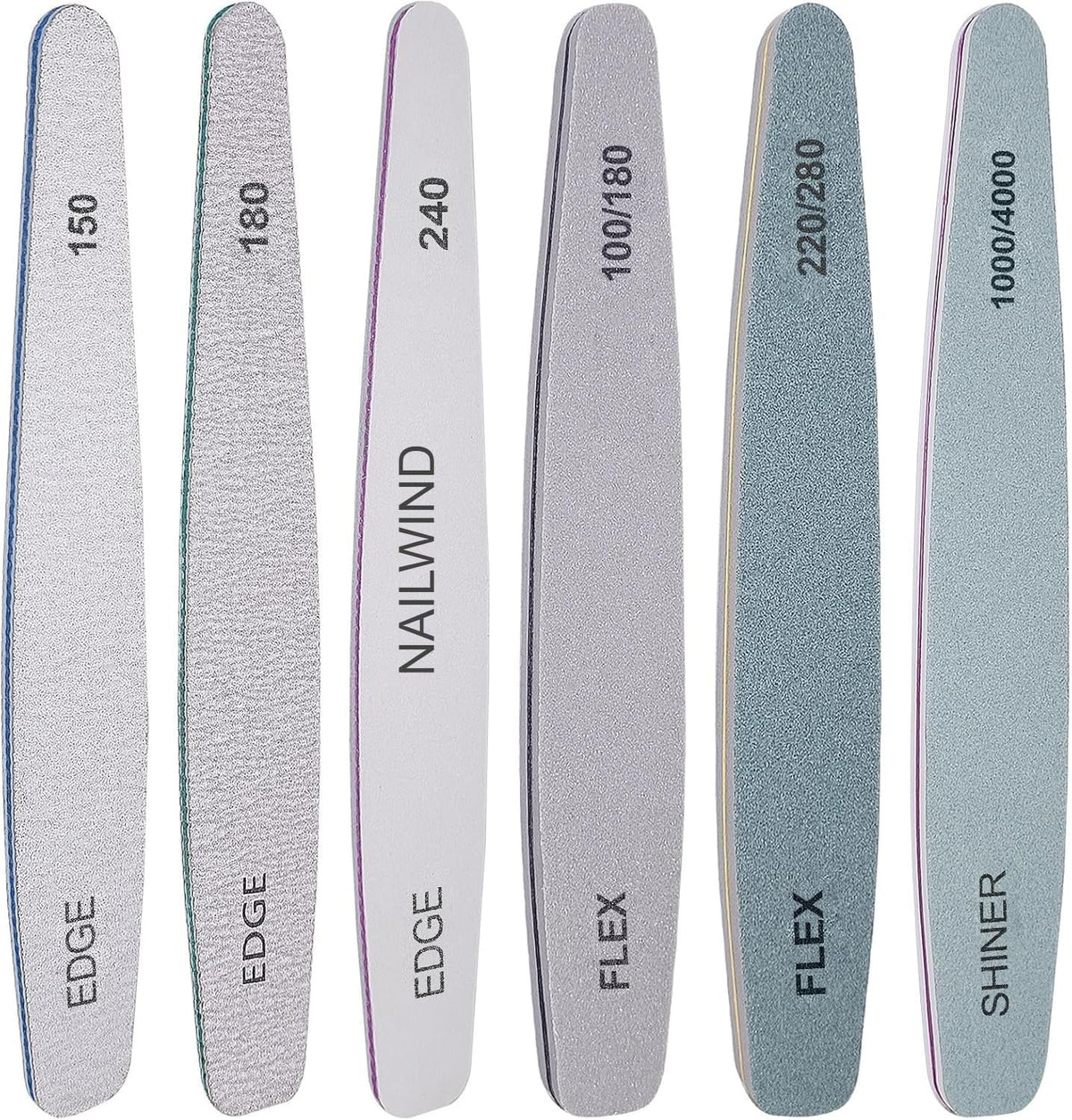 NAILWIND 6pcs Nail Files Set for Manicure | Professional Nail File Kit for Acrylic and Natural Nails | Emery Boards for Nails, Nails Buffer and Shine Kit Nail Filer | Emery Boards for Acrylic & Natural Nail 100/ 150/ 180/ 220/ 240/ 280/ 1000/4000 Grid - Image 2