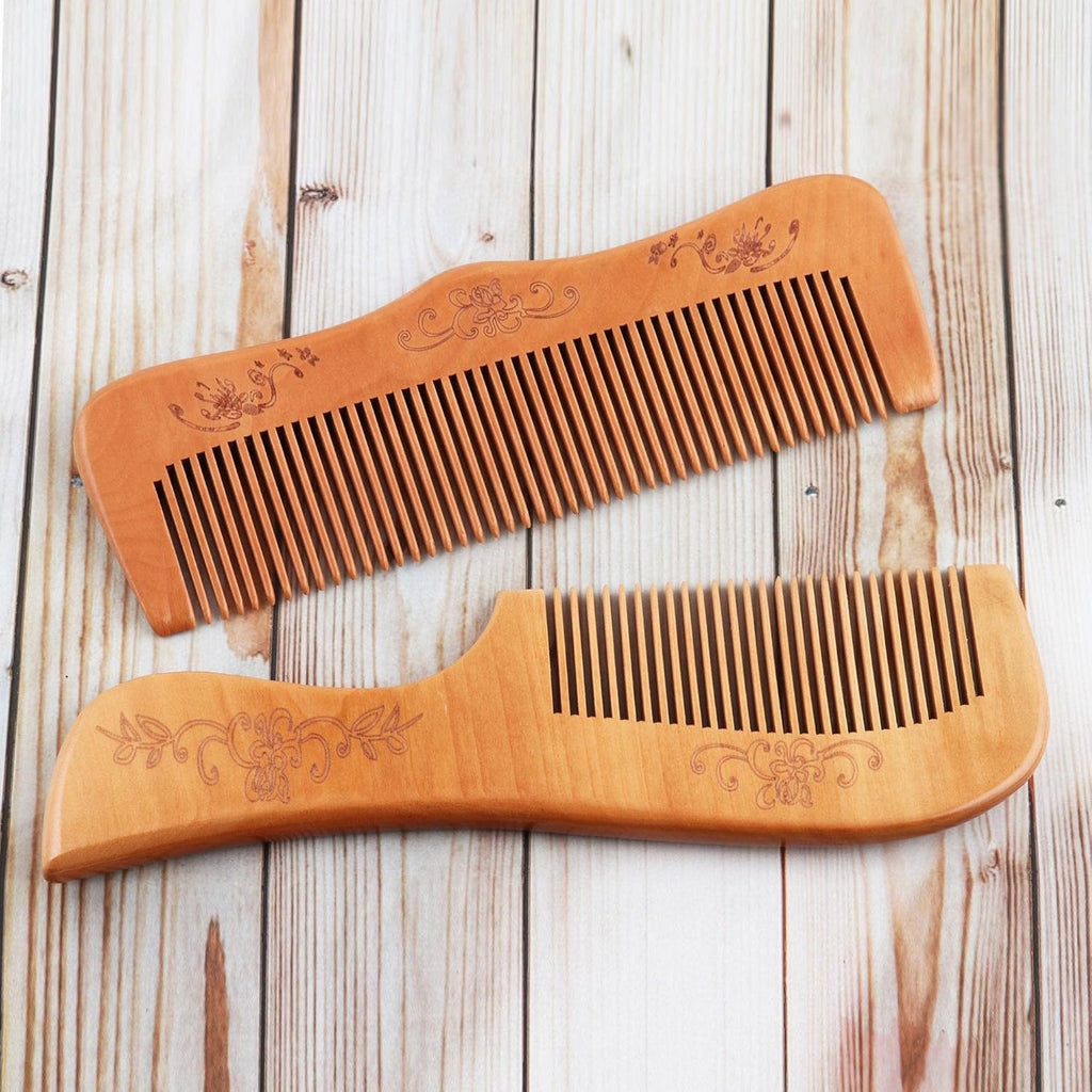 COSLUXE Wooden hair comb for women Wooden Comb Hair Comb, Natural Anti Static Massage Comb with Fine and Wide Tooth for Men Women 1-Handle Comb, 2 Pcs - Image 5