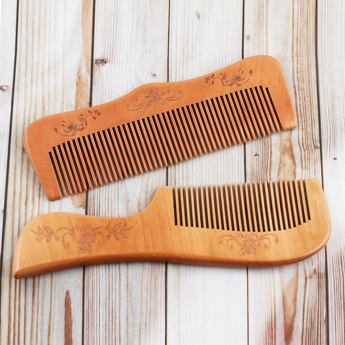 COSLUXE Wooden hair comb for women Wooden Comb Hair Comb, Natural Anti Static Massage Comb with Fine and Wide Tooth for Men Women 1-Handle Comb, 2 Pcs - Image 5