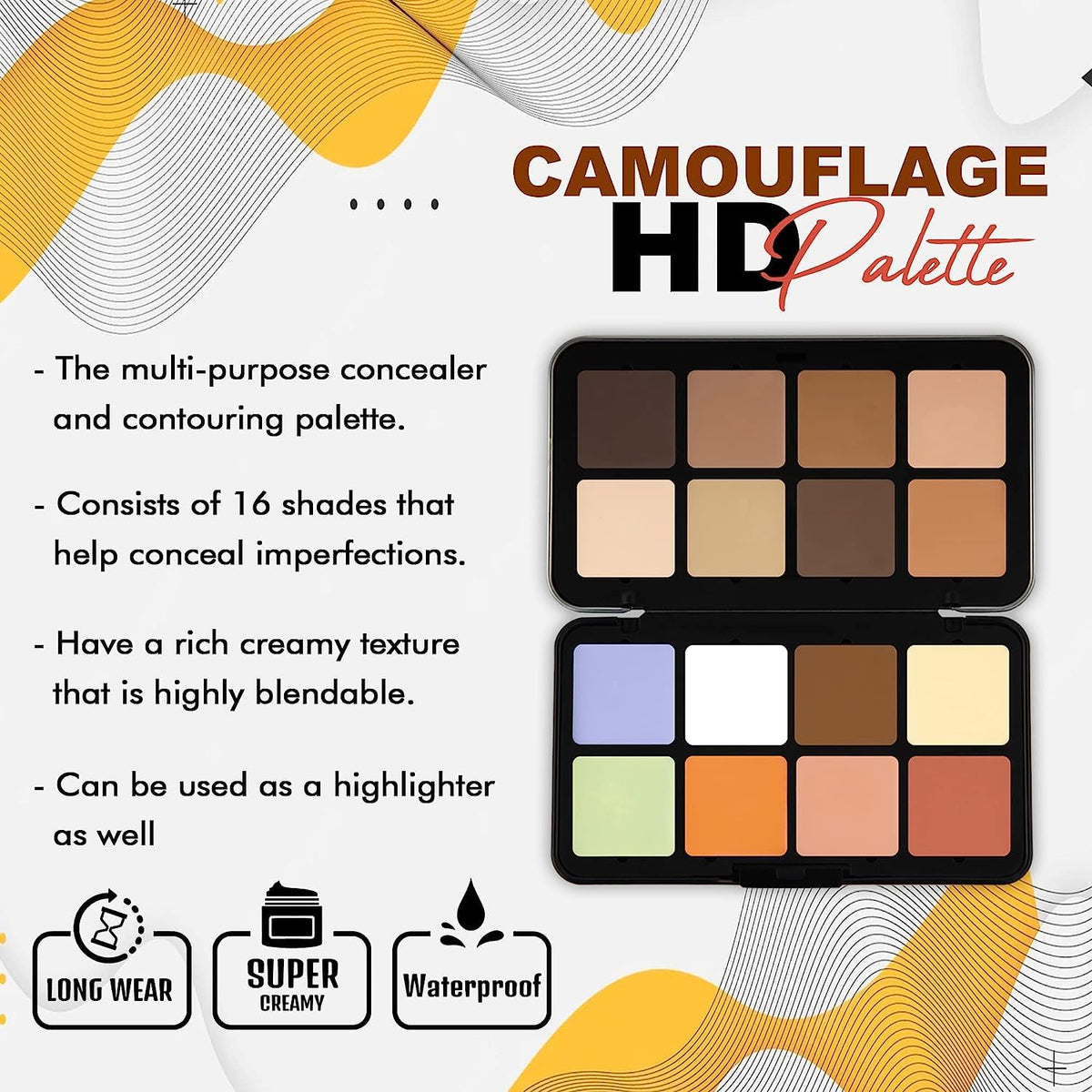 My Colors 16 Color Camouflage Hd Palette Concealer Color Corrector Palette, Multipurpose Creamy, Lightweight Easy-To-Blend For Long Lasting Natural Finish Perfect Look - Image 4