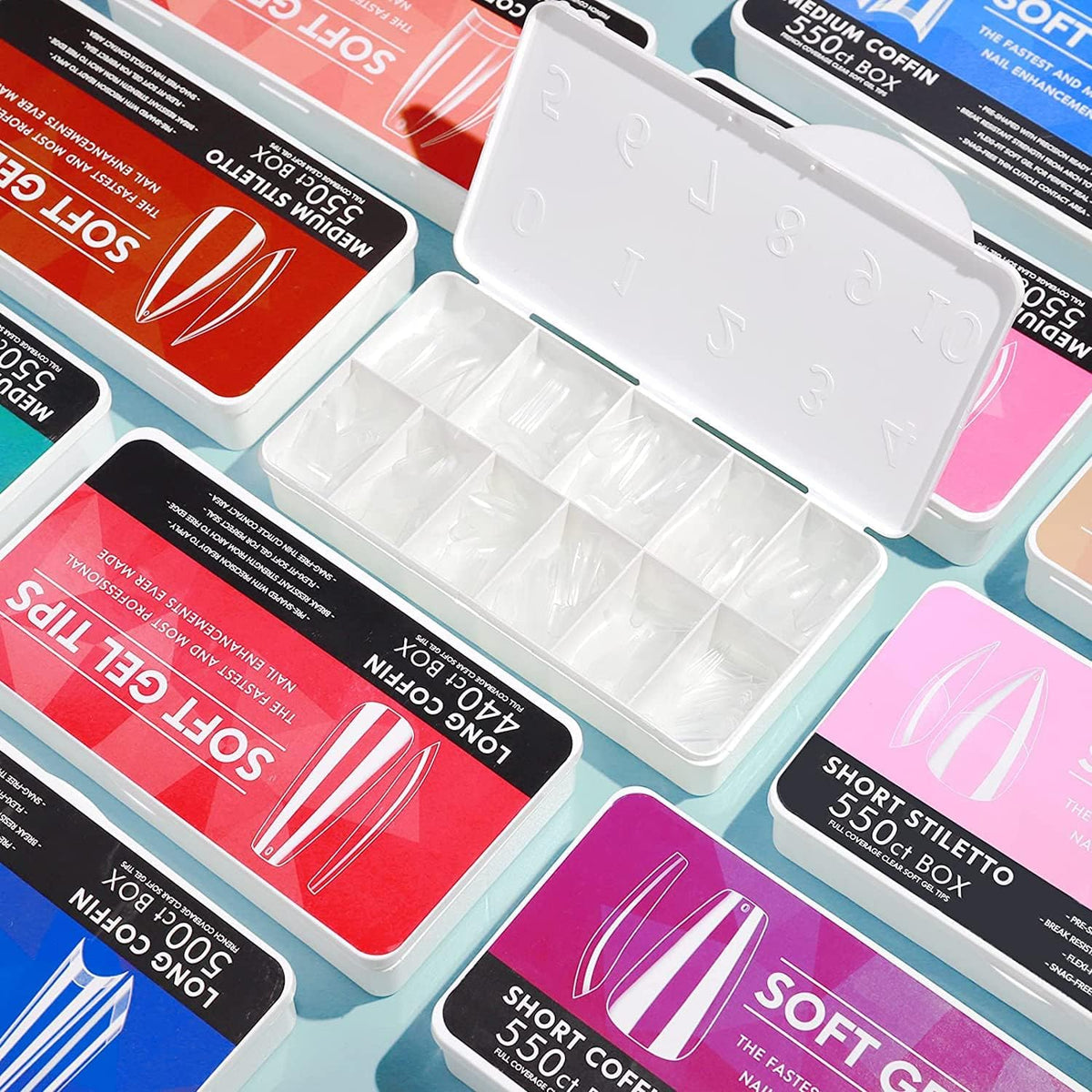 NAILWINd Nail Tips,soft Gel Full Cover Nails, Clear Acrylic Nail Tips Artificial False Nails with Box Fake Nail Extension for Salons DIY Nails Art Long - coffin, 440ct - Image 8