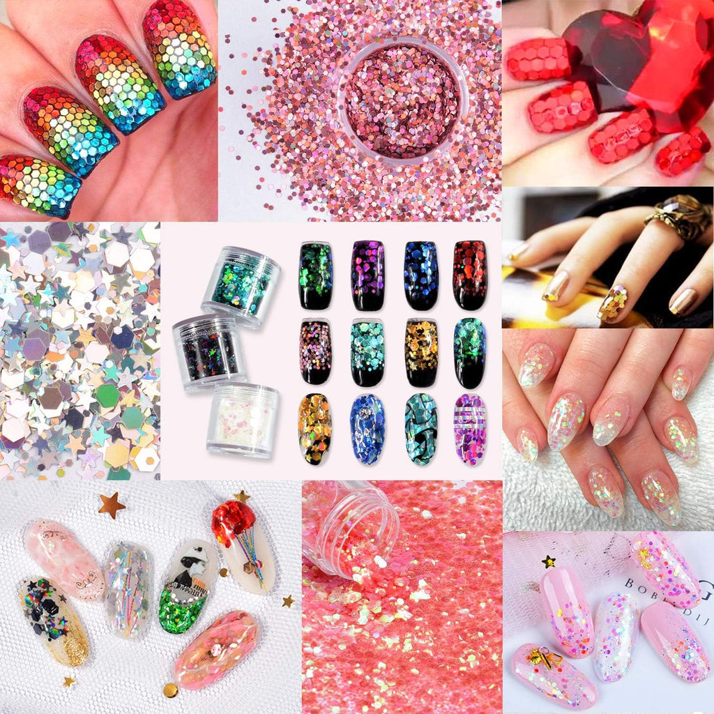 NAILWIND 24 Colors Nail Art Pigment Glitter for Nails, Sequins & Fine Glitter Powder Mix, Holographic Flakes, Cosmetic for Eyeshadow Makeup Rave Festival Parties Face Painting Nail Art - Image 8