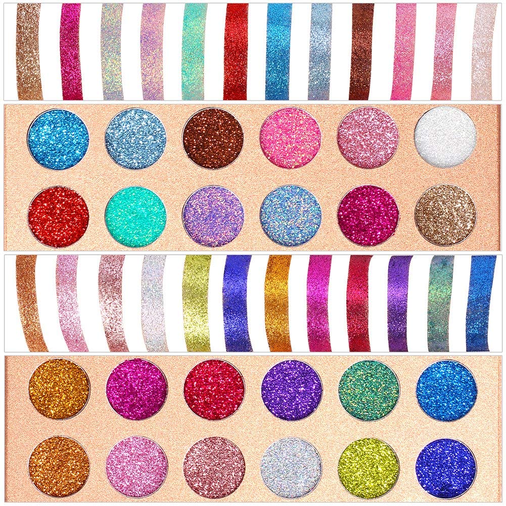 COSLUXE #DELANCI Pressed Chunky Glitter Eyeshadow Palette - 24 Pressed glitter Makeup Metallic Glitter Highly Pigmented Ultra Shimmer Makeup Pallet Eye Shadows Flash Color Cosmetic Set - Image 2