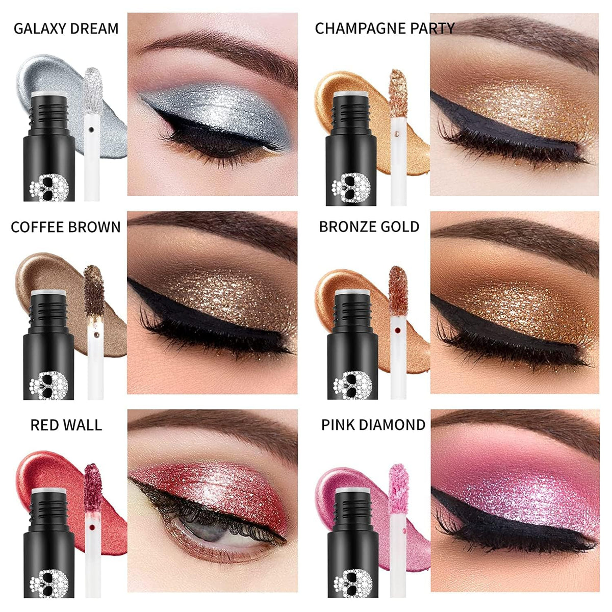 COSLUXE X DELANCI Liquid Glitter Eyeshadow Eye Makeup Set,Quick-Drying High Pigmented Liquid Eyeshadow Glitter Shimmer Metallic Stick,Long Lasting Gold Silver Pink Red Natural Brown Nude 6 Color - Image 3