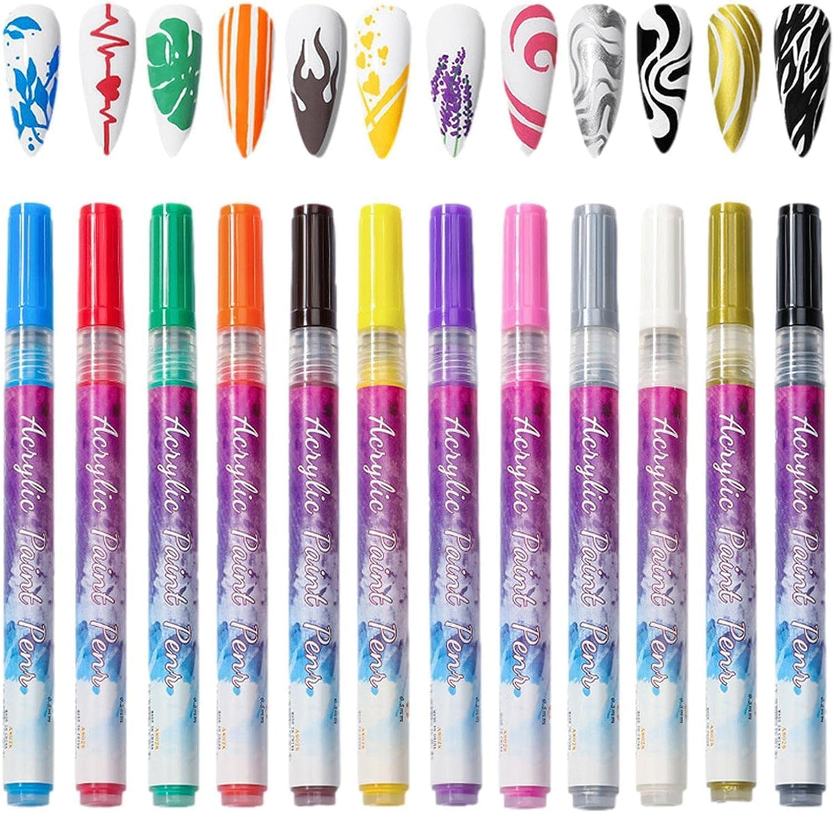 NAILWIND 12 Colors Nail Art Pens, 3D Painted Drawing Nail Graffiti Pen, Liner Nail Point Quick Dry & Waterproof Nail Art DIY Painting Pen, Doting Flower Letter Abstract Lines Details Pen Nail Art Kit