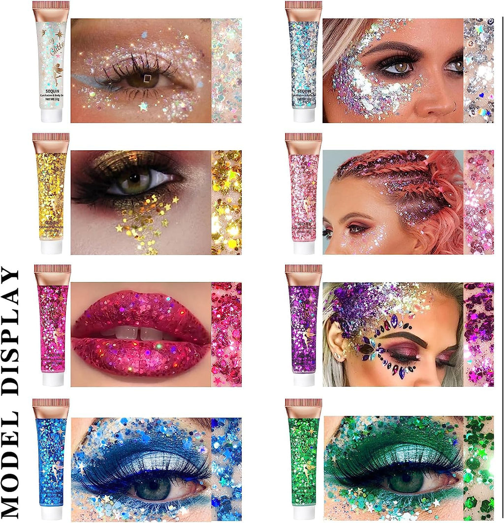 HUDAMOJI 6 Color Body Glitter Gel Mermaid Face Chunky Glitter Sequins for Eye Lip Hair Nail Sparkling Holographic Shimmer Laser Glitters Makeup for Singer Concerts Music Festival Party - Image 4