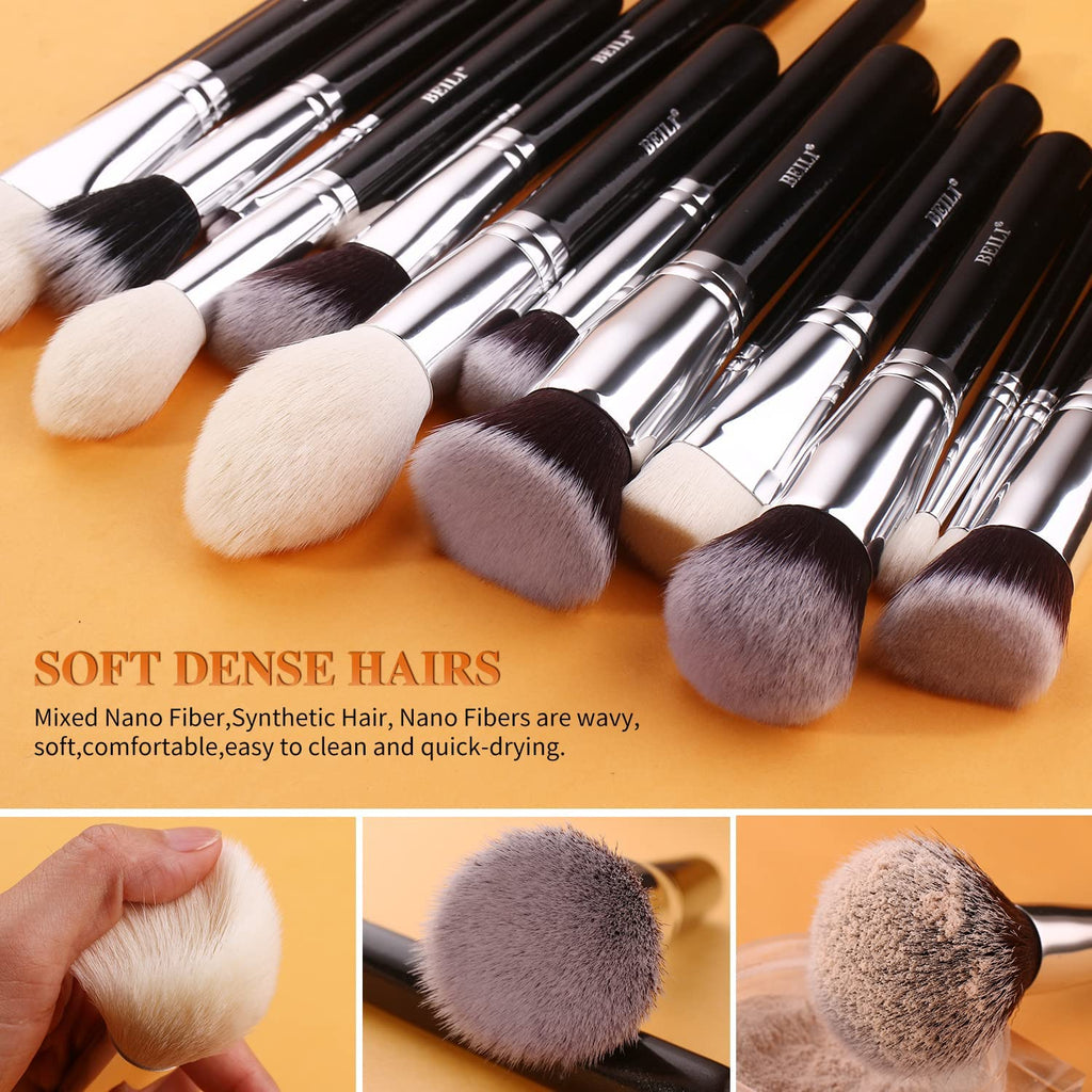 BEILI Professional Makeup Brush Set,Natural Goat Hair Premium Synthetic Kabuki Foundation Face Powder Highlighter Blush Concealer Eye Shadow Blending Eyeliner Make Up Brush (E15, 15 PCS SET) - Image 8