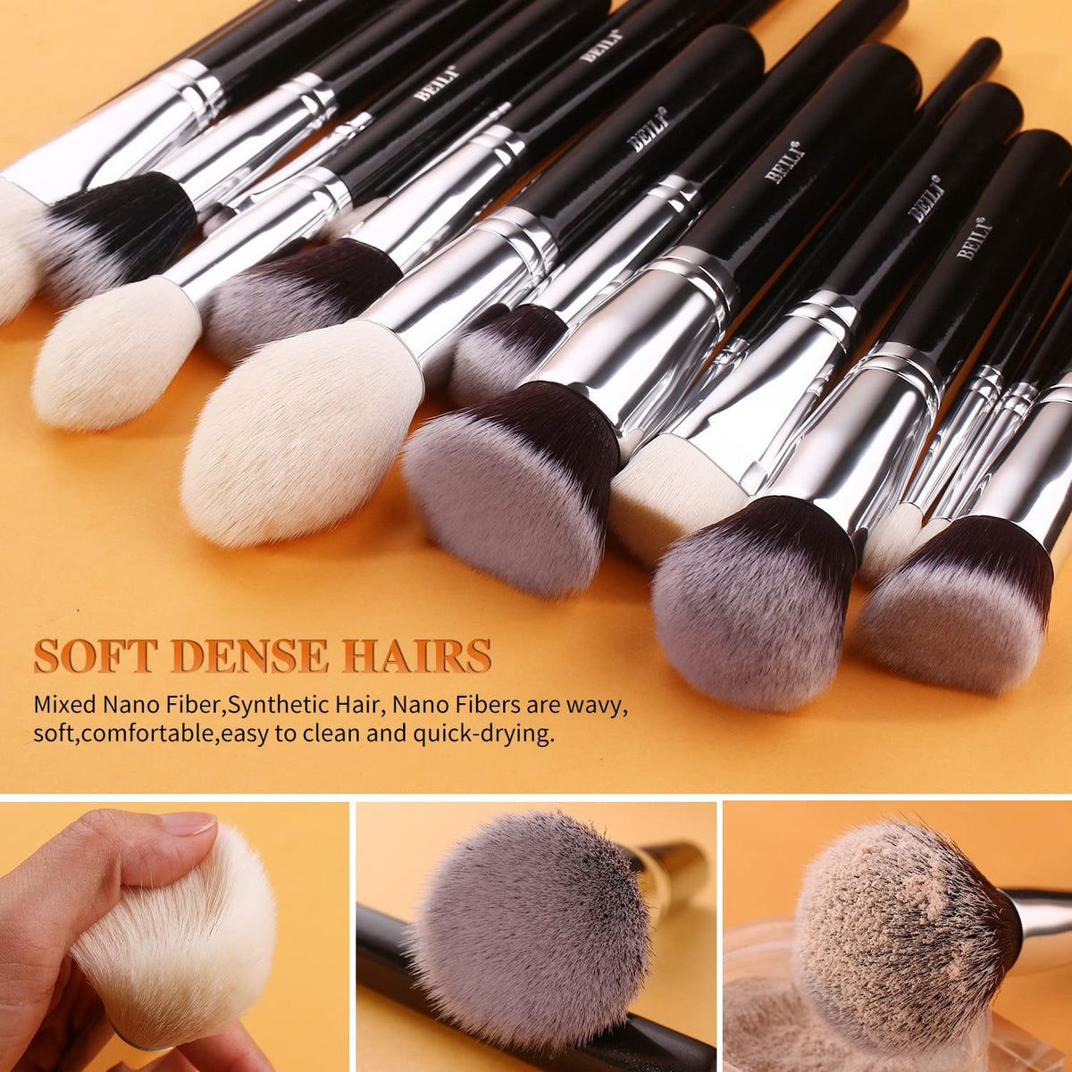 BEILI Professional Makeup Brush Set,Natural Goat Hair Premium Synthetic Kabuki Foundation Face Powder Highlighter Blush Concealer Eye Shadow Blending Eyeliner Make Up Brush (E15, 15 PCS SET) - Image 8
