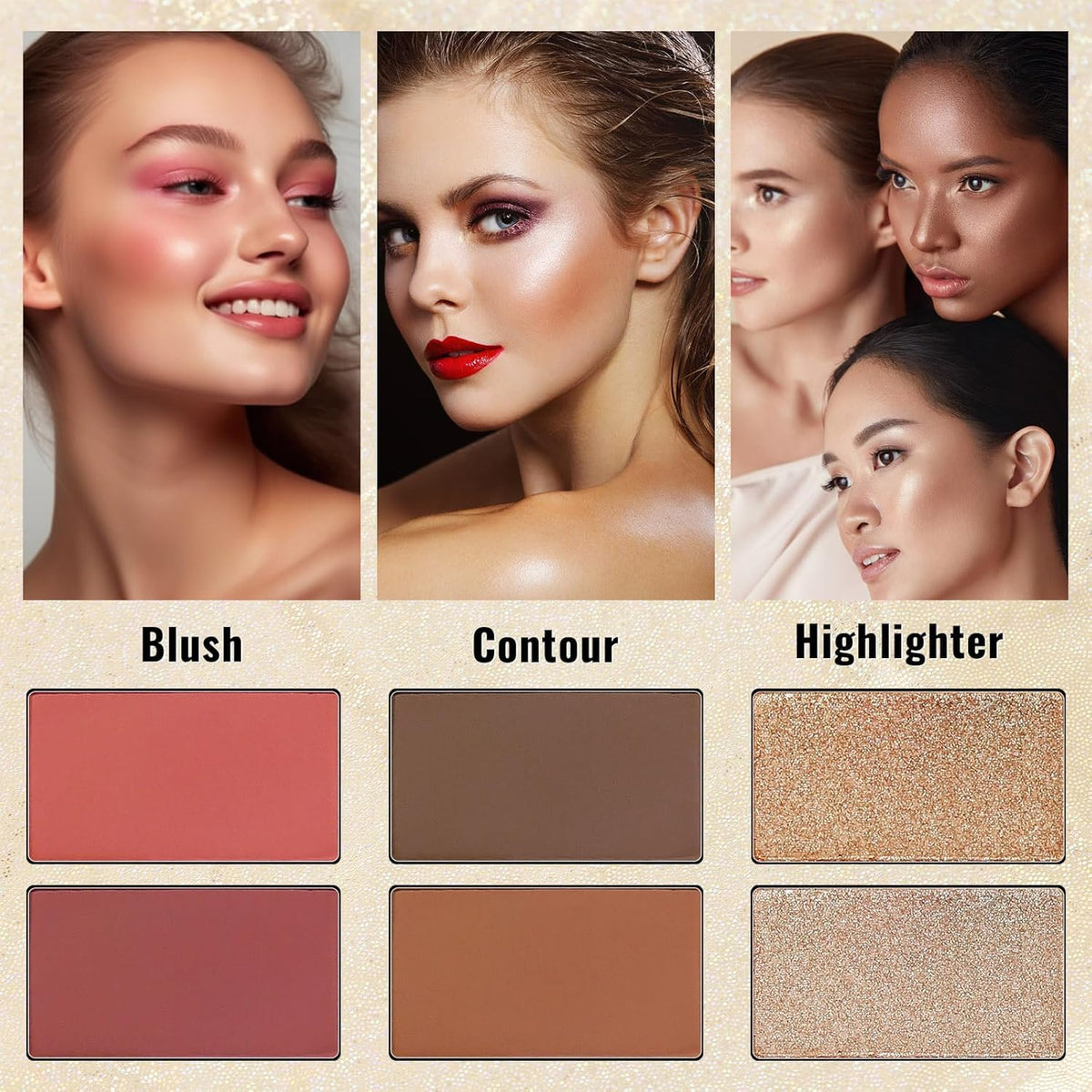 COSLUXE UCANBE Pretty 3 Eyeshadow Palette, All Set 86 Colors Makeup Kit Matte Shimmer Eye Shadow Highlighters Contour Blush Powder All In One Makeup Palette 81.4G - Image 5