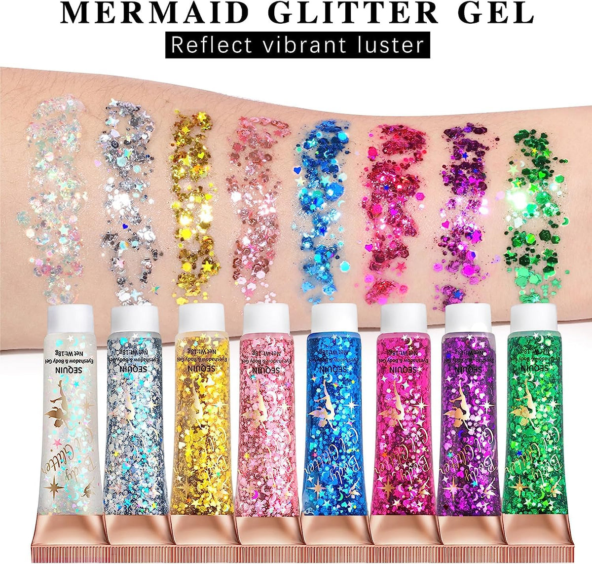 HUDAMOJI 6 Color Body Glitter Gel Mermaid Face Chunky Glitter Sequins for Eye Lip Hair Nail Sparkling Holographic Shimmer Laser Glitters Makeup for Singer Concerts Music Festival Party - Image 3