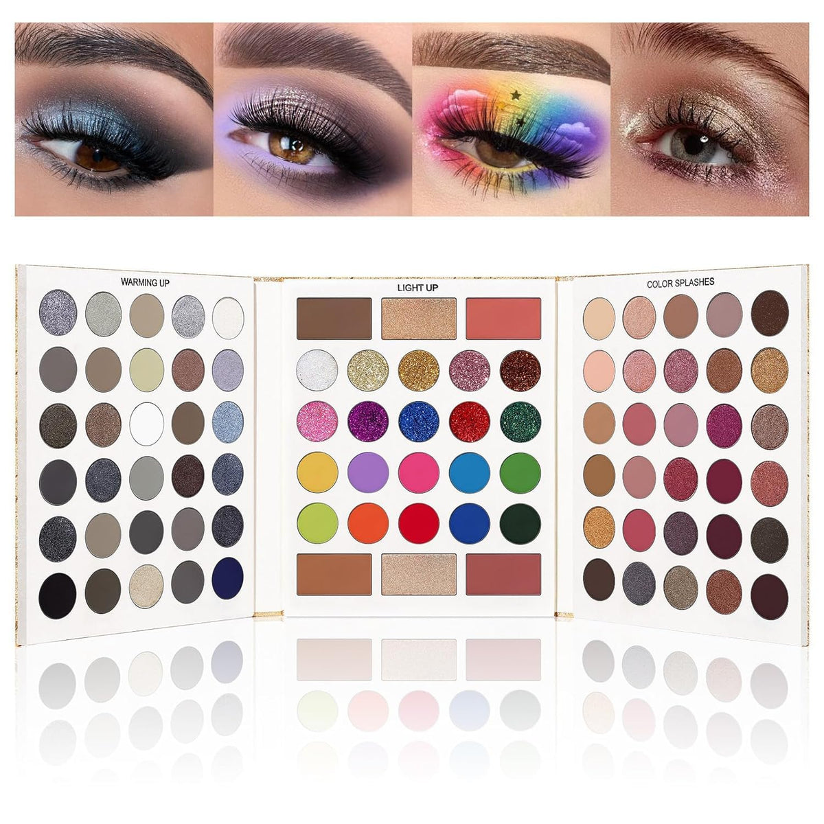COSLUXE UCANBE Pretty 3 Eyeshadow Palette, All Set 86 Colors Makeup Kit Matte Shimmer Eye Shadow Highlighters Contour Blush Powder All In One Makeup Palette 81.4G